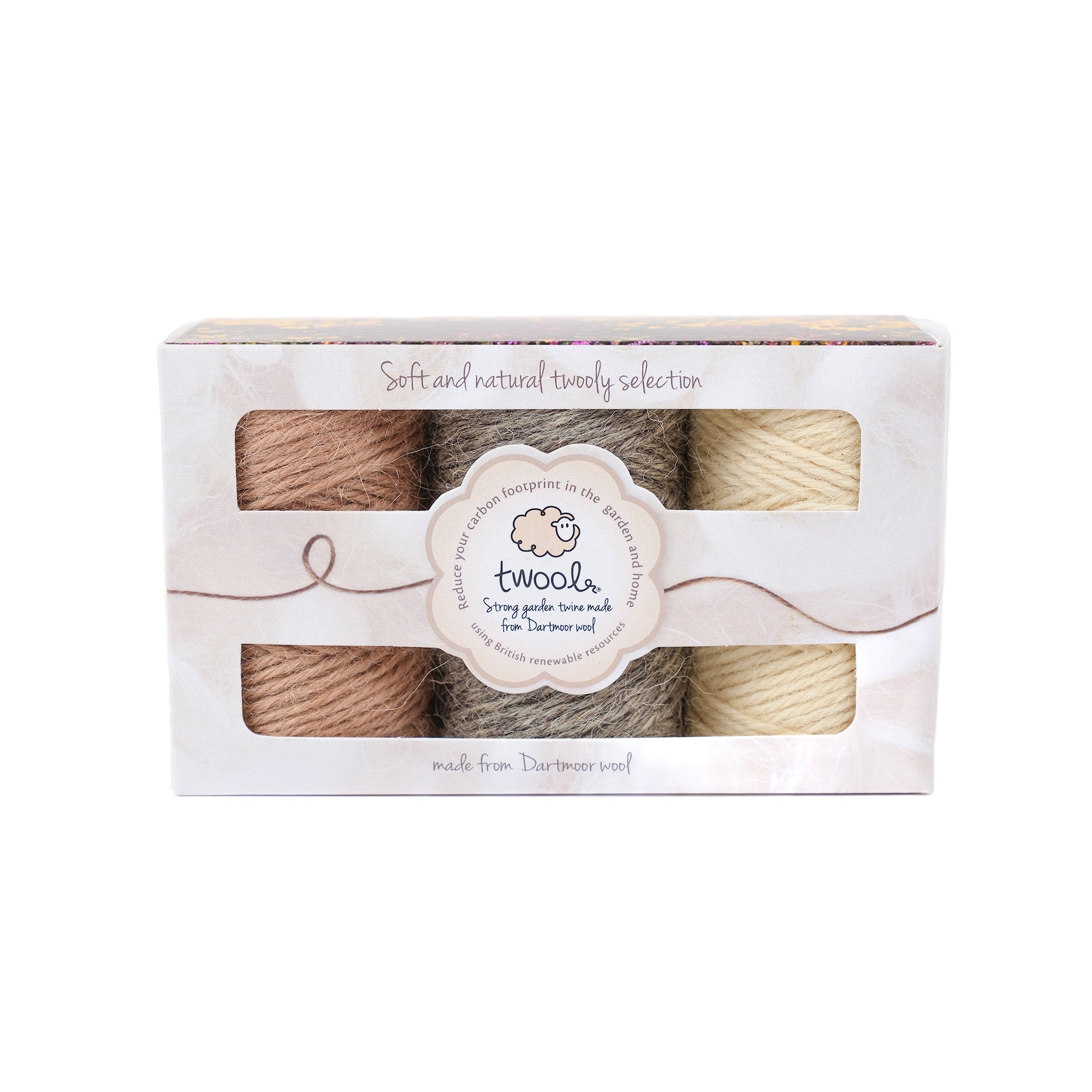 Gift box of three wool twines in soft and natural colours from Twool.