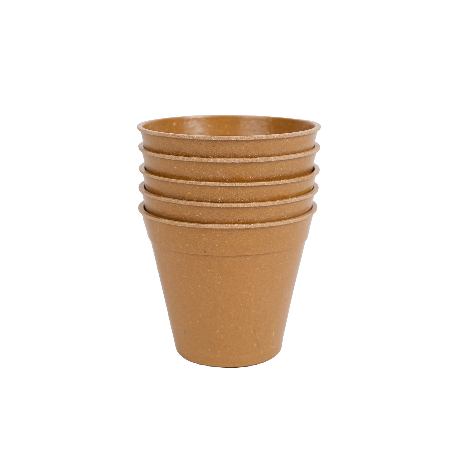 Pack of five bamboo plant pots in terracotta colour.