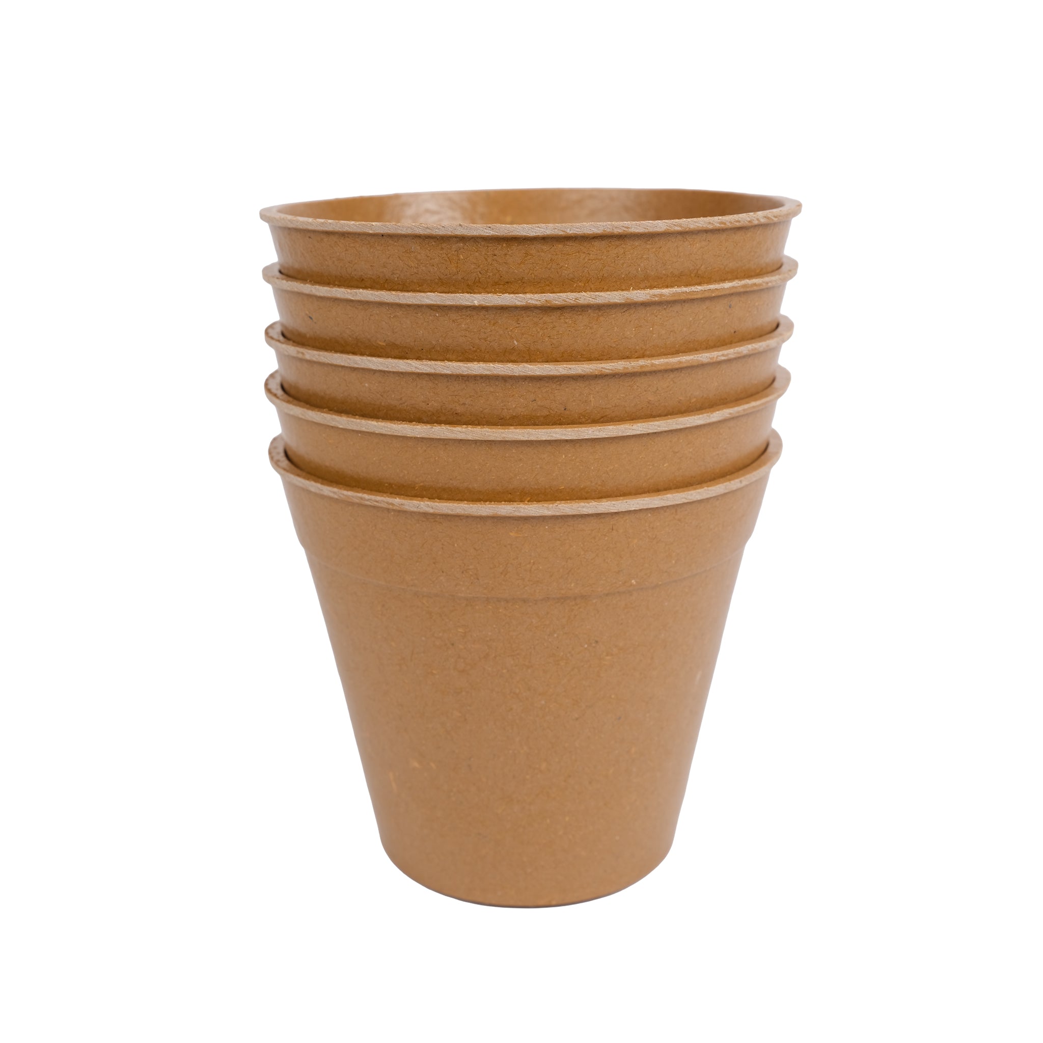 Pack of five bamboo plant pots in terracotta colour.