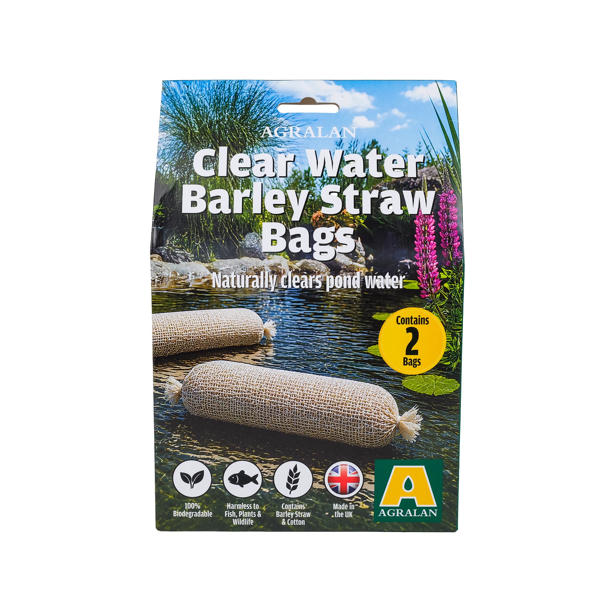 Box of clear water barley straw bags.