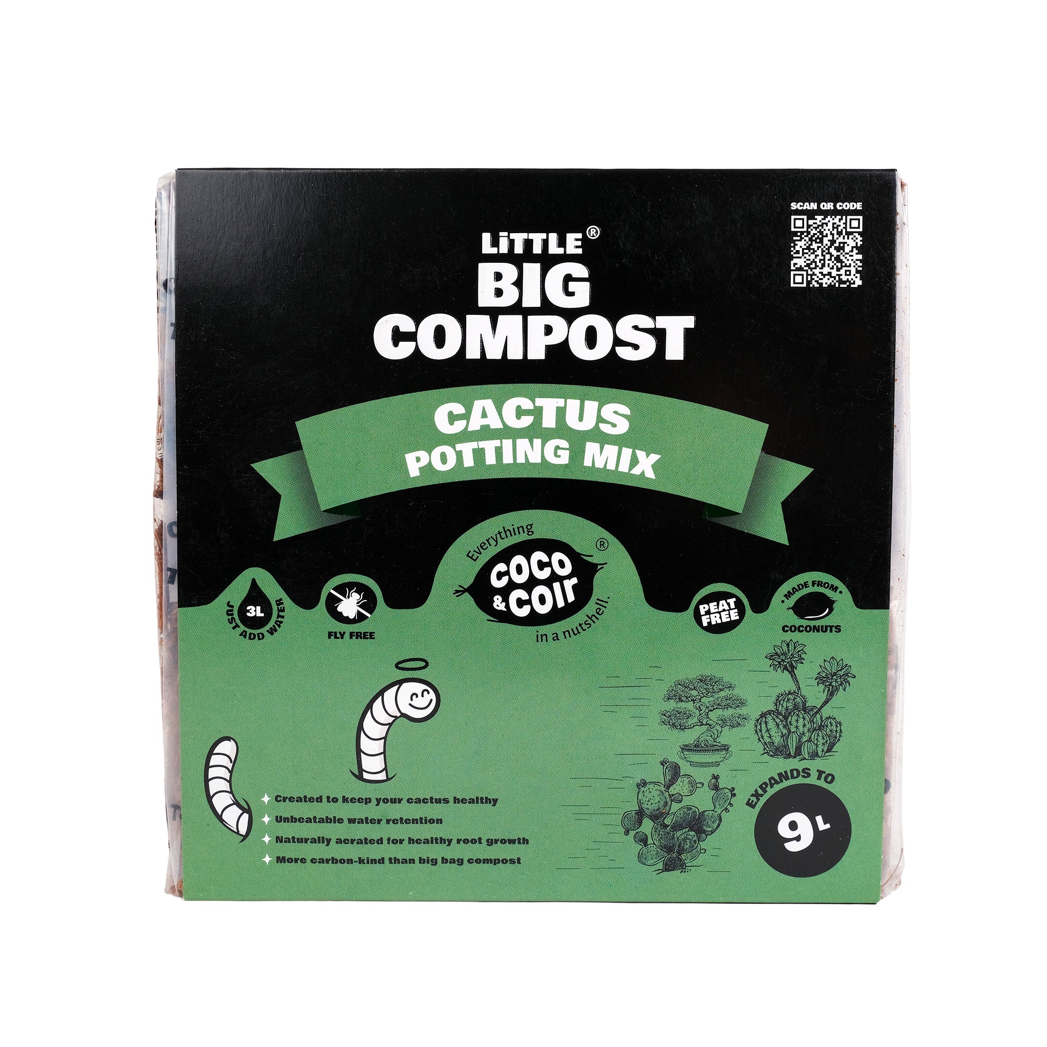 Brick of 9L, peat free, coir, cactus compost potting mix by Coco and Coir.