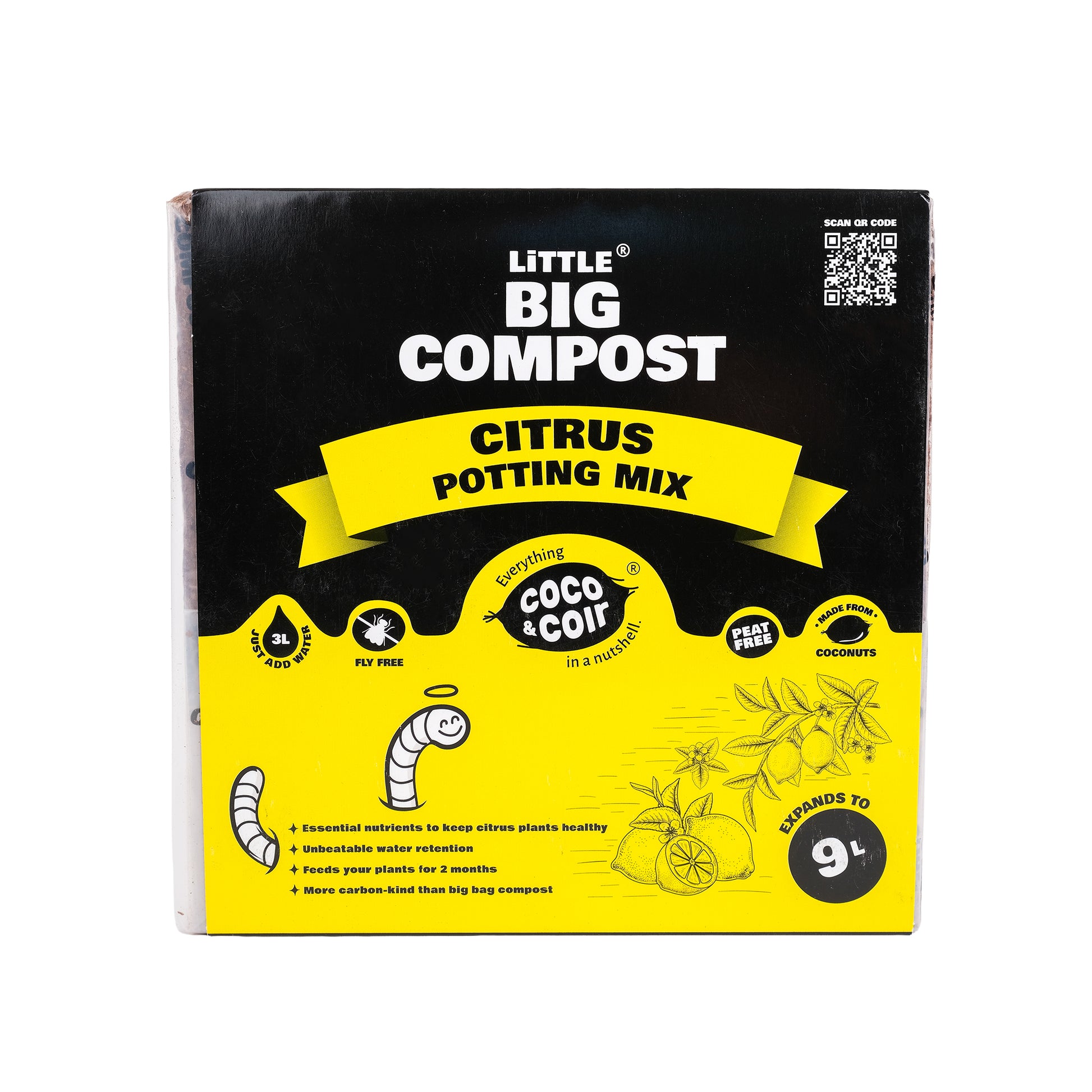 Brick of 9L, peat free, coir, citrus compost potting mix by Coco and Coir.