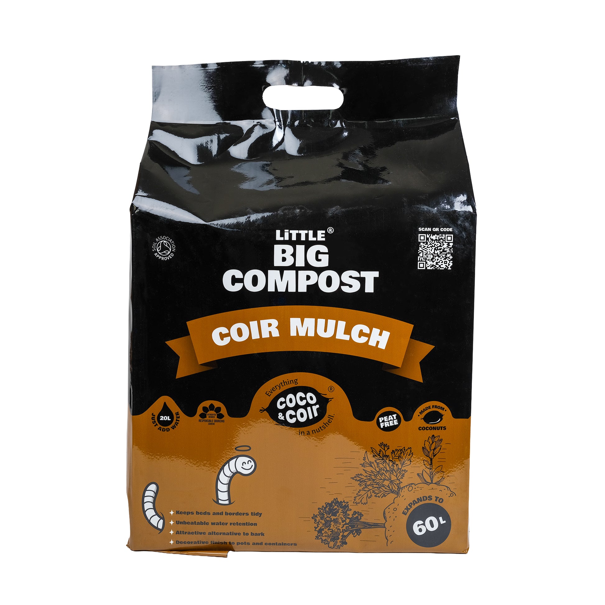 Bag of 60L, peat free, organic coir mulch by coco and coir.