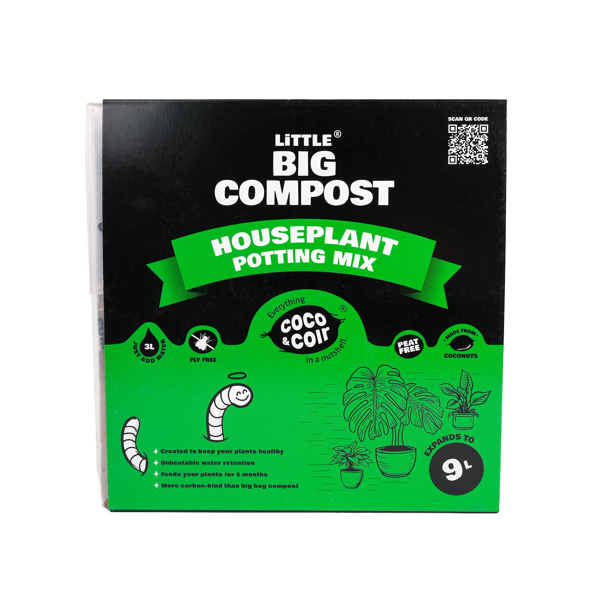 Brick of 9L, peat free, coir, houseplant compost potting mix by Coco and Coir.