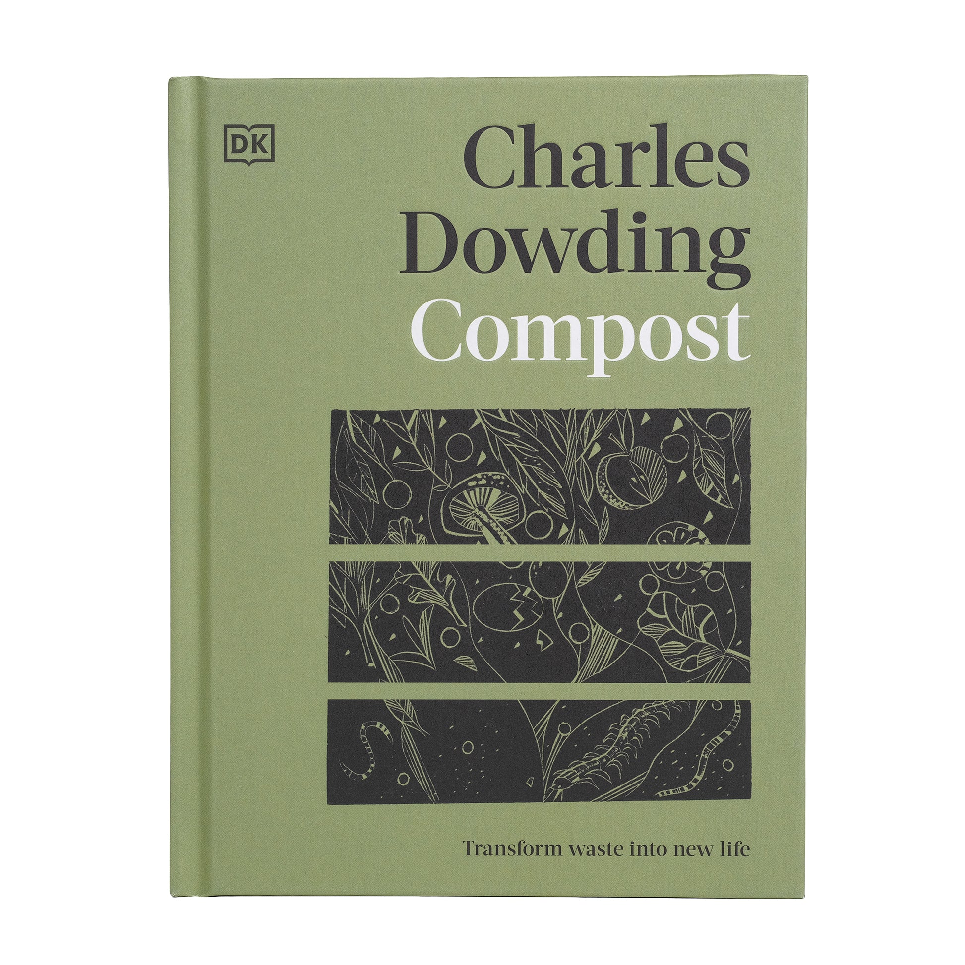 Book titled 'Compost' by Charles Dowding with green cover and black text.
