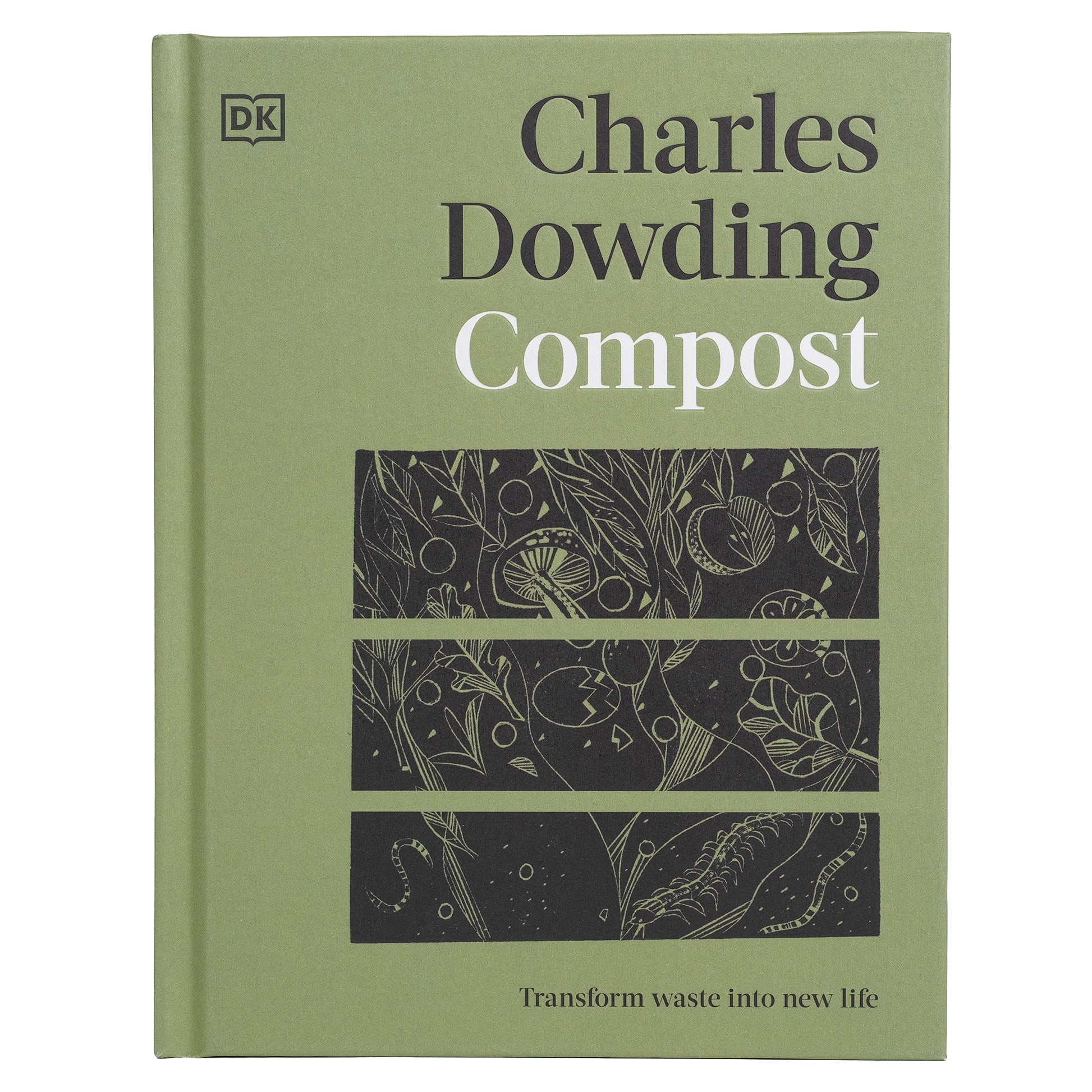 Book titled 'Compost' by Charles Dowding with green cover and black text.