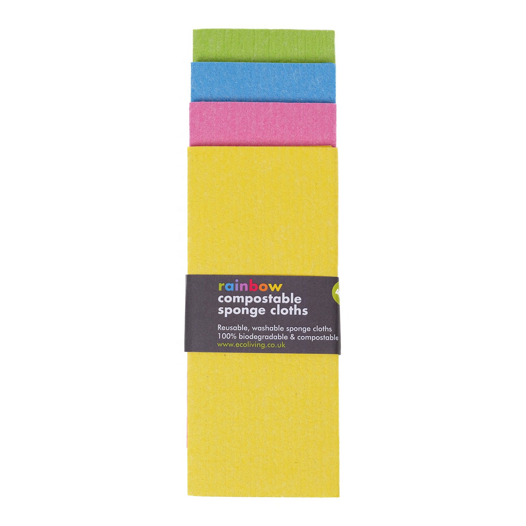 Pack of four compostable sponge cloths in rainbow colours.