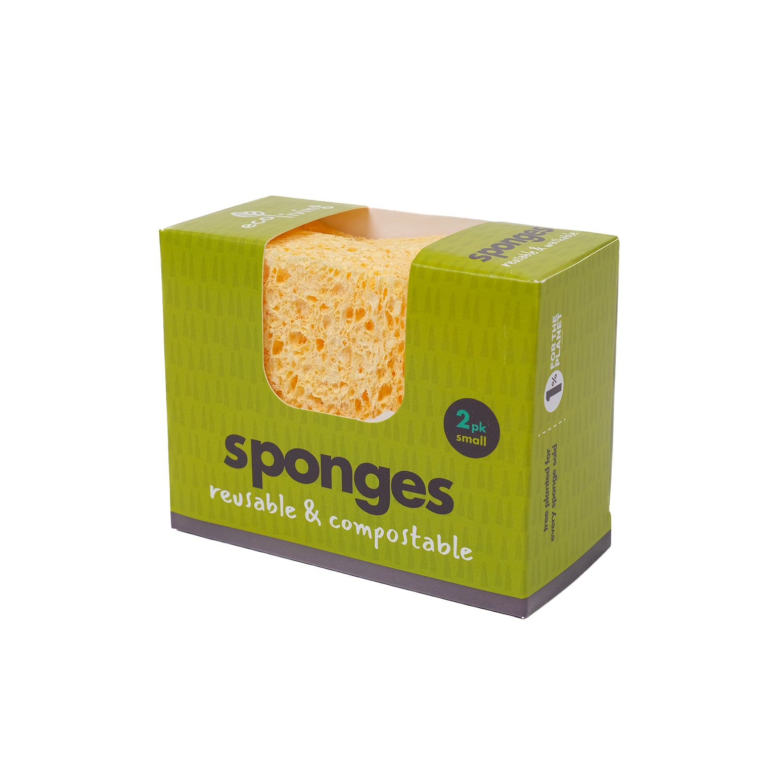 Two small, compostable sponges in a cardboard pack.