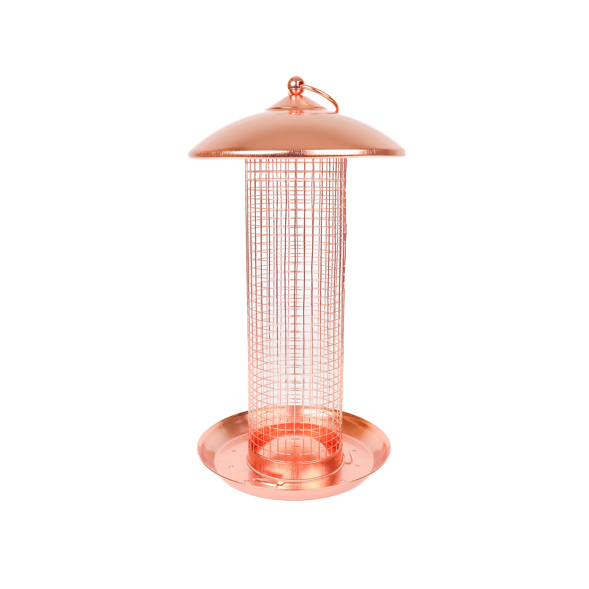 Copper plated nut bird feeder.