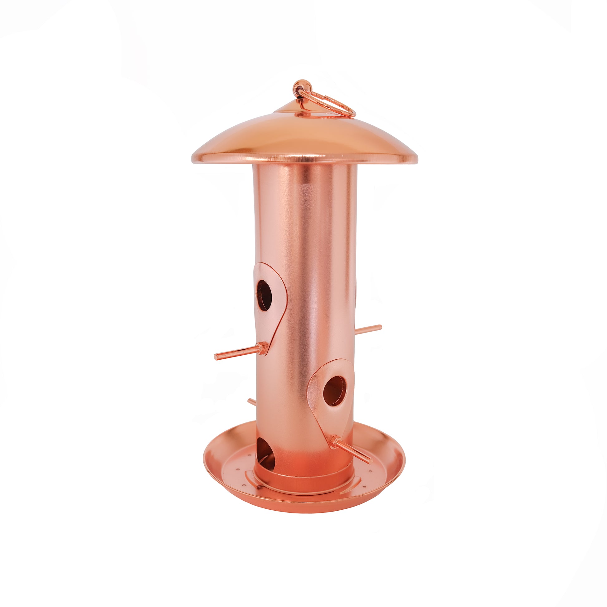 Copper plated seed bird feeder.