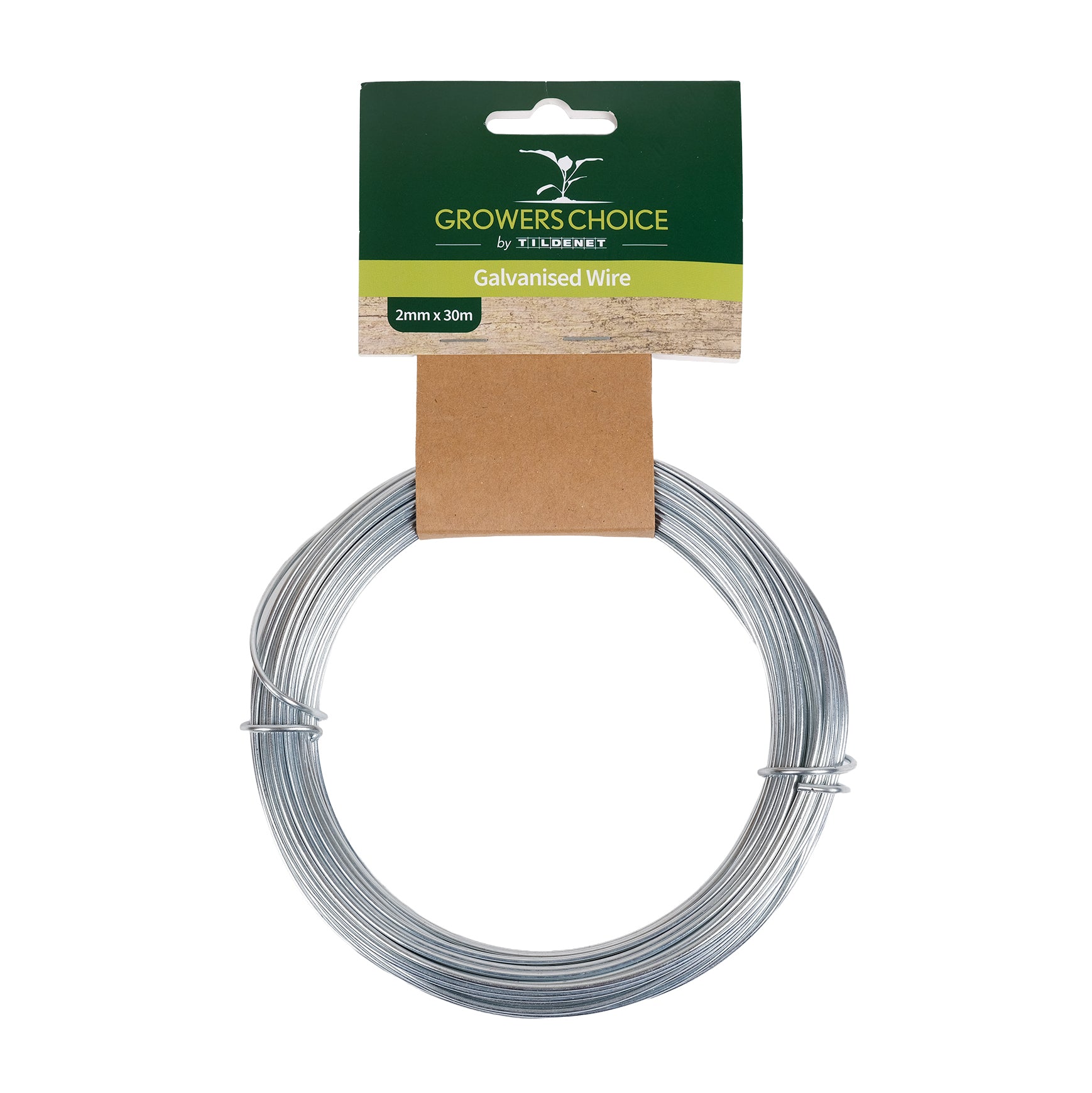 Two millimetre thick galvanised metal wire in a coil.