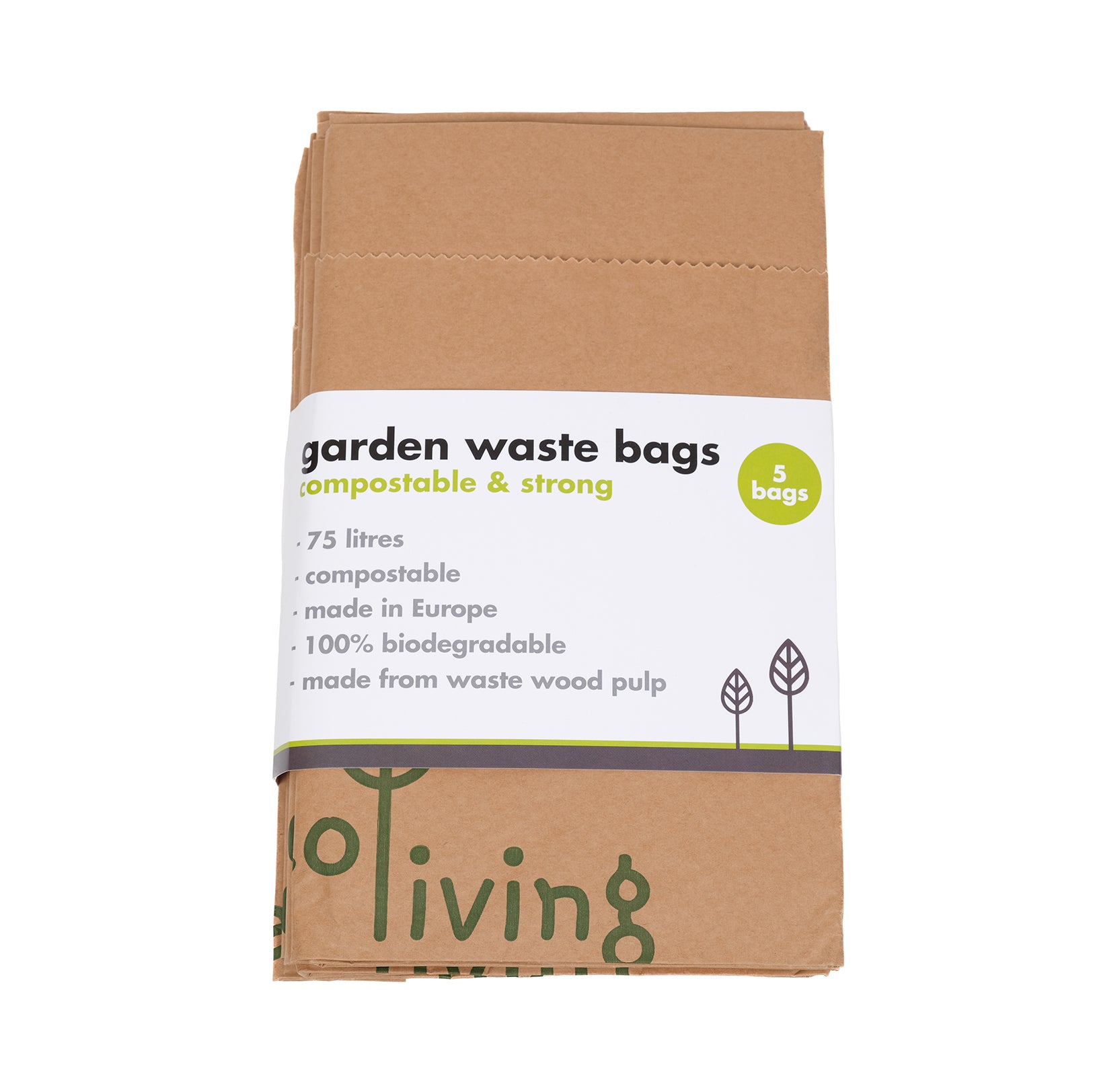 Pack of five brown paper garden waste bags.