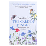 Book cover of 'The Garden Jungle' by Dave Goulson with illustrations of flowers and bees.