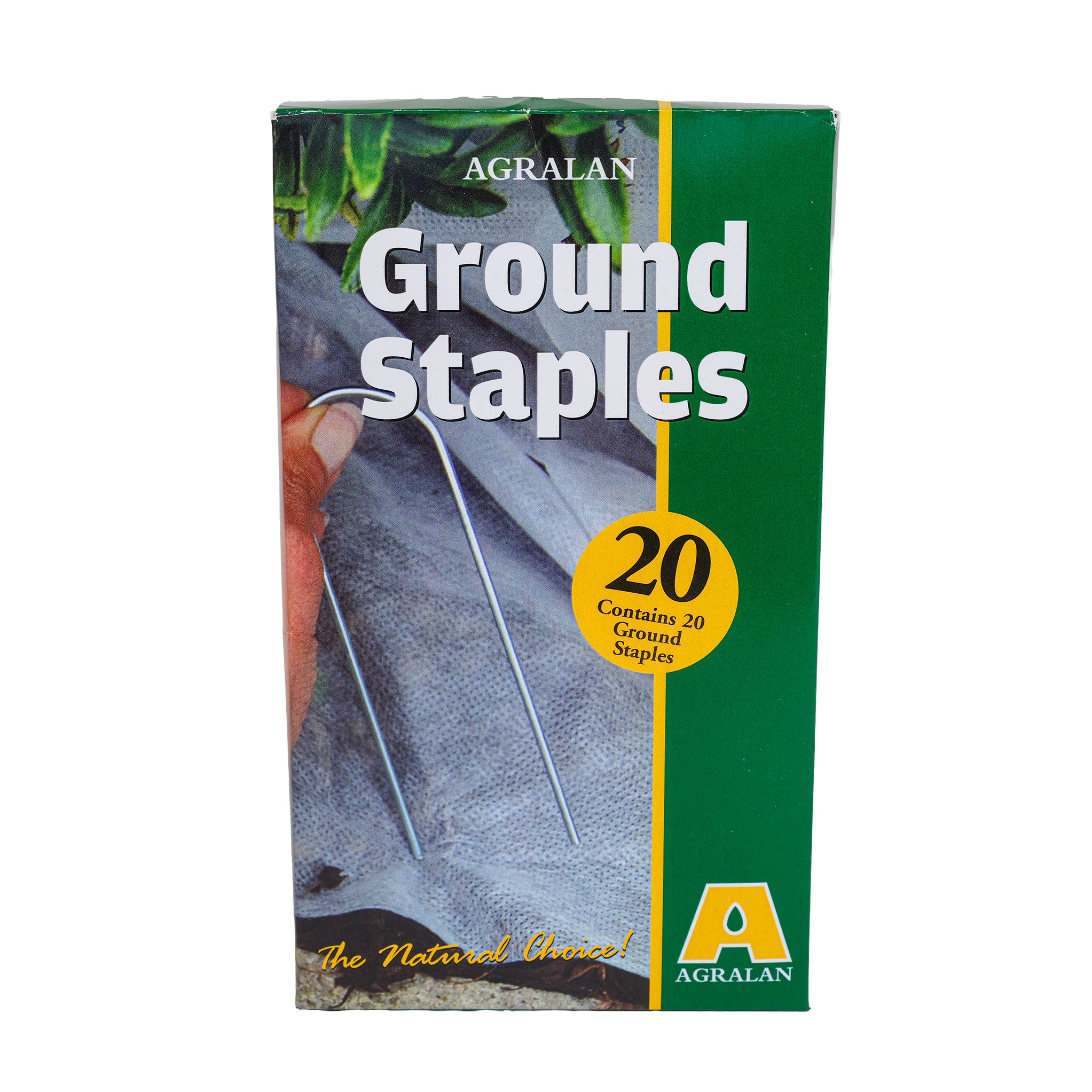 Pack of 20 ground staples in a plastic-free pack.