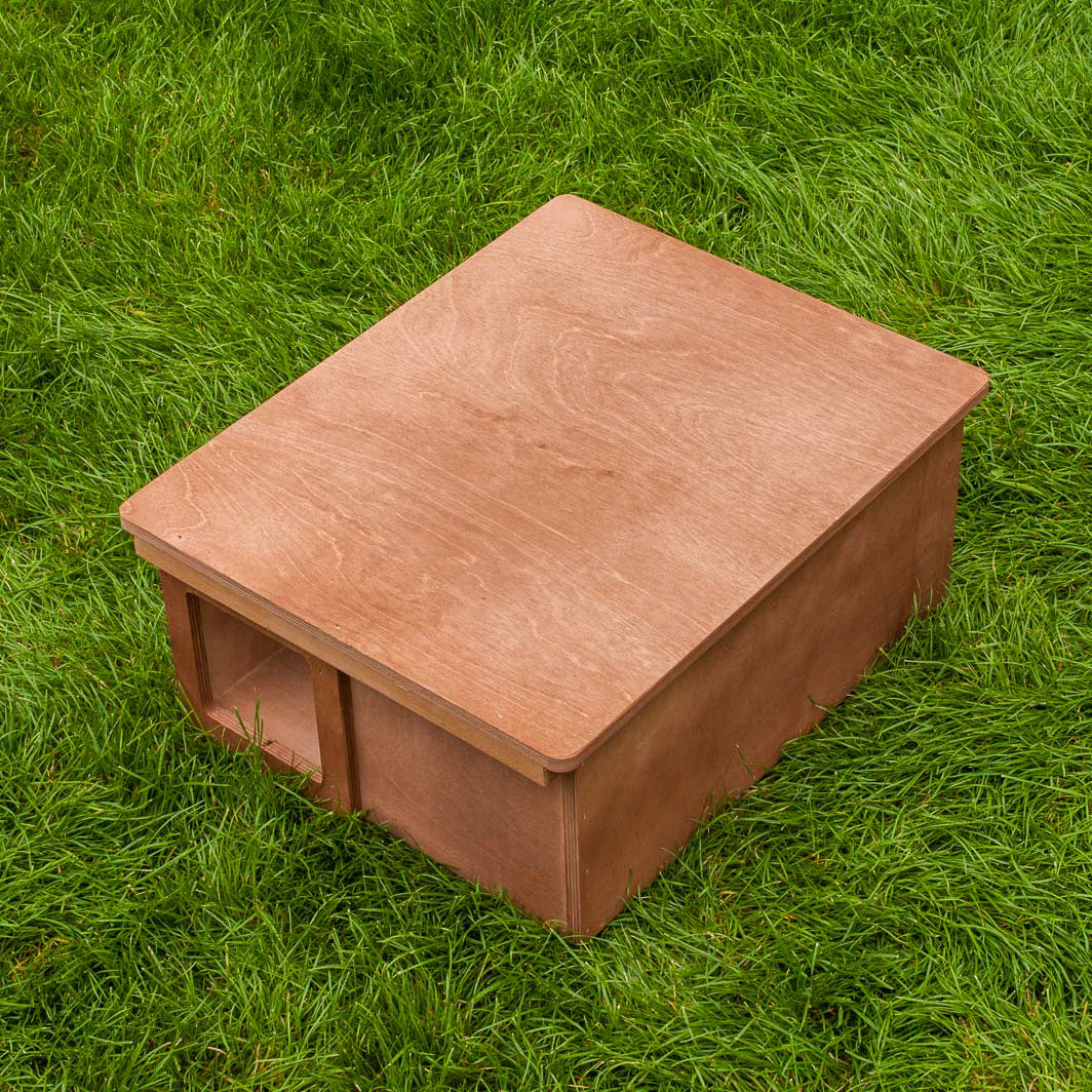 Hedgehog nest box made of FSC certified plywood.