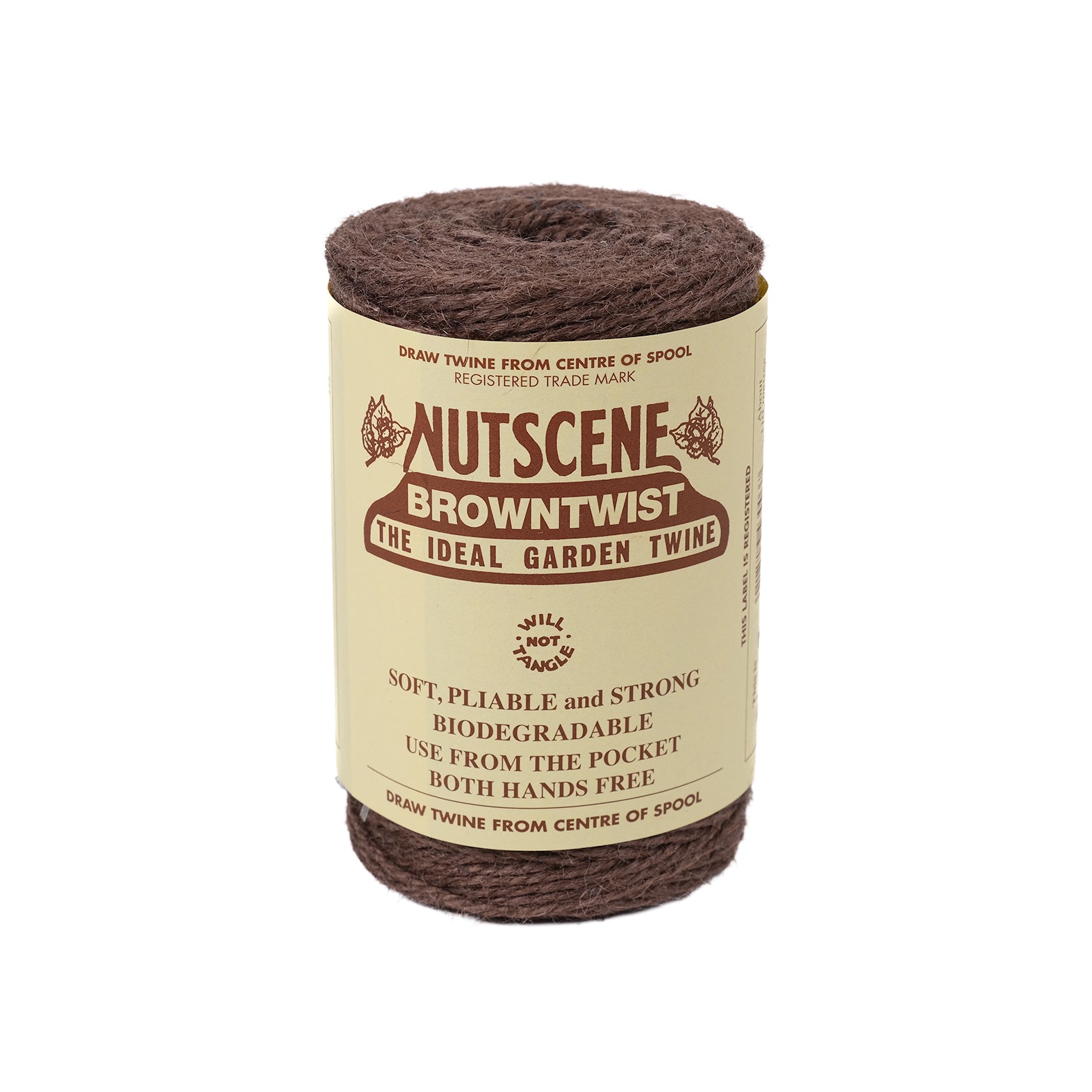 Spool of 110 metre jute garden twine from Nutscene in brown.