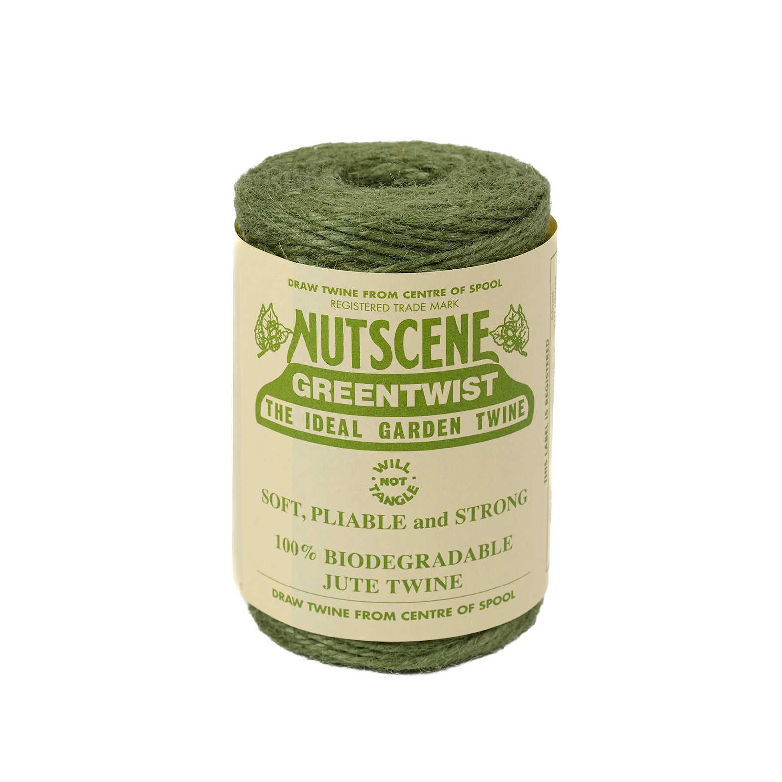 Spool of 110 metre jute garden twine from Nutscene in green.