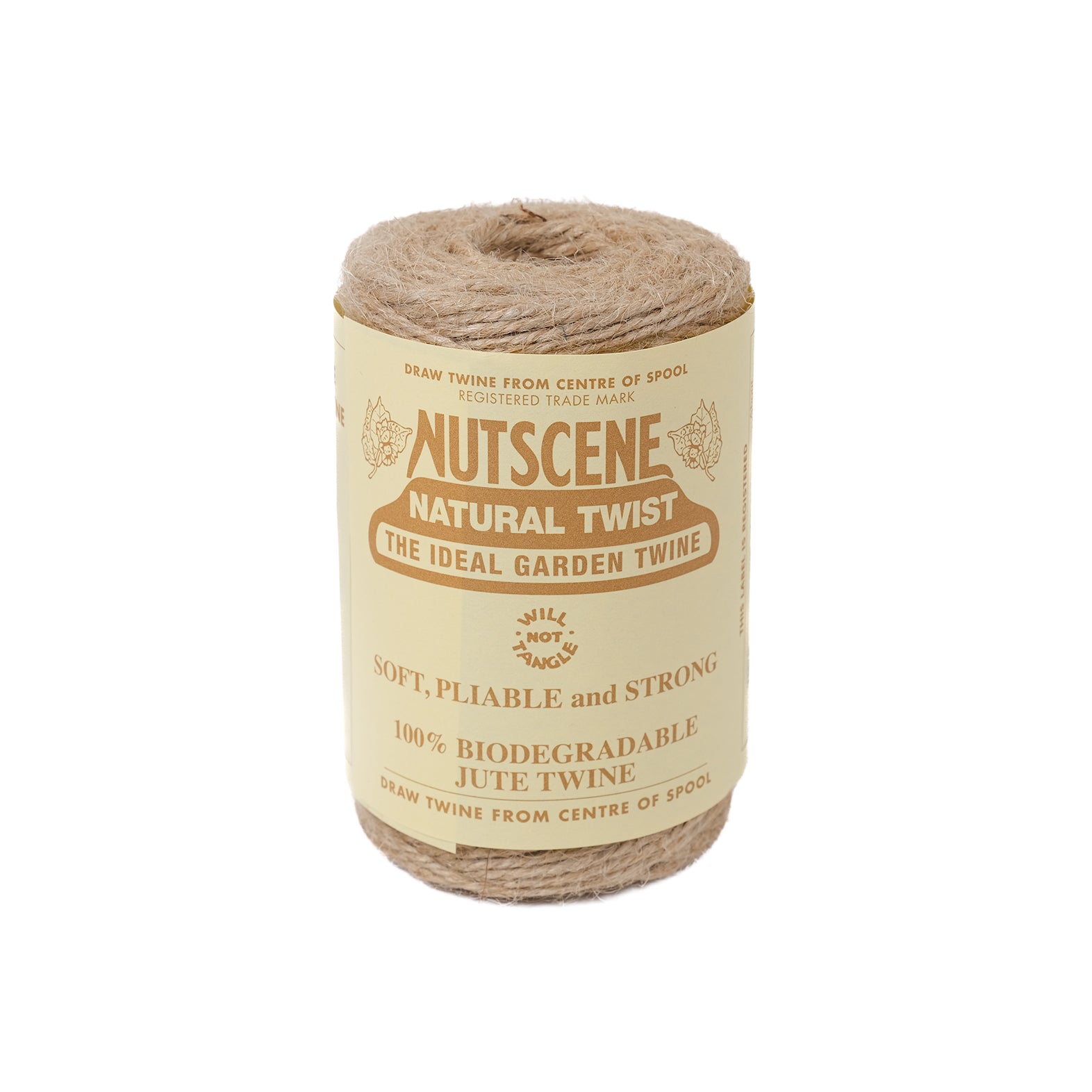 Spool of 110 metre jute garden twine from Nutscene in natural colour.