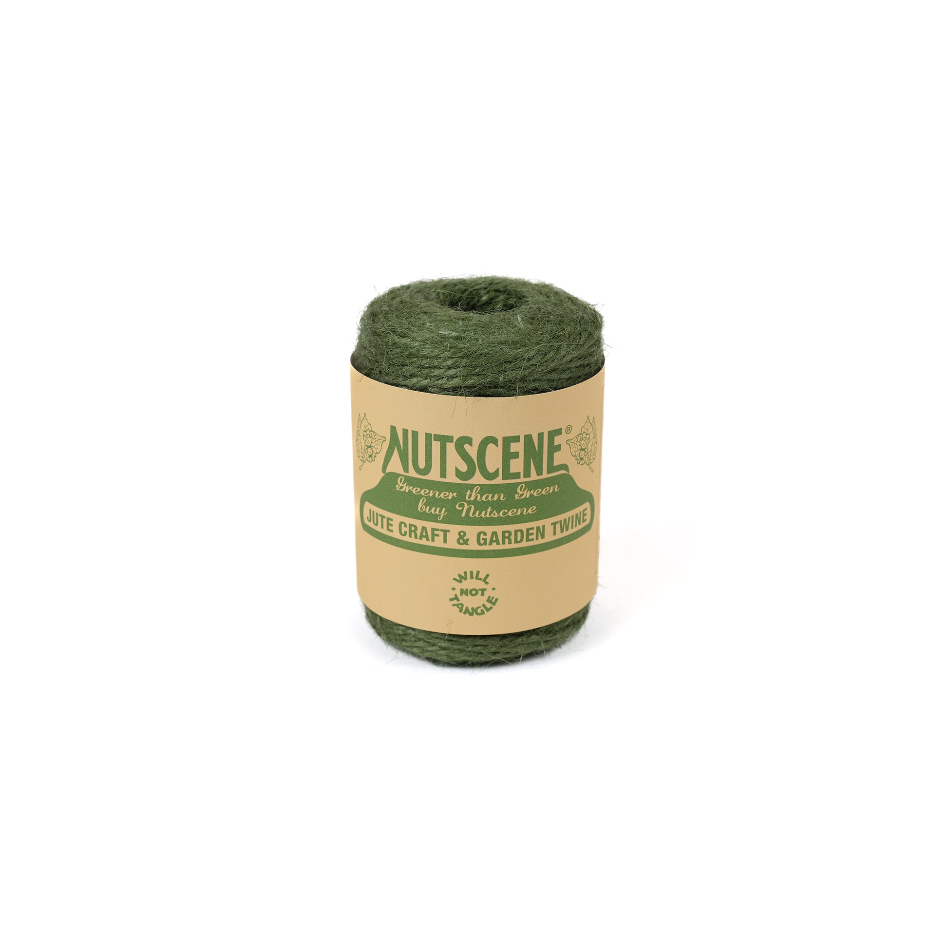 Sixty metre long jute garden twine from Nutscene in green.