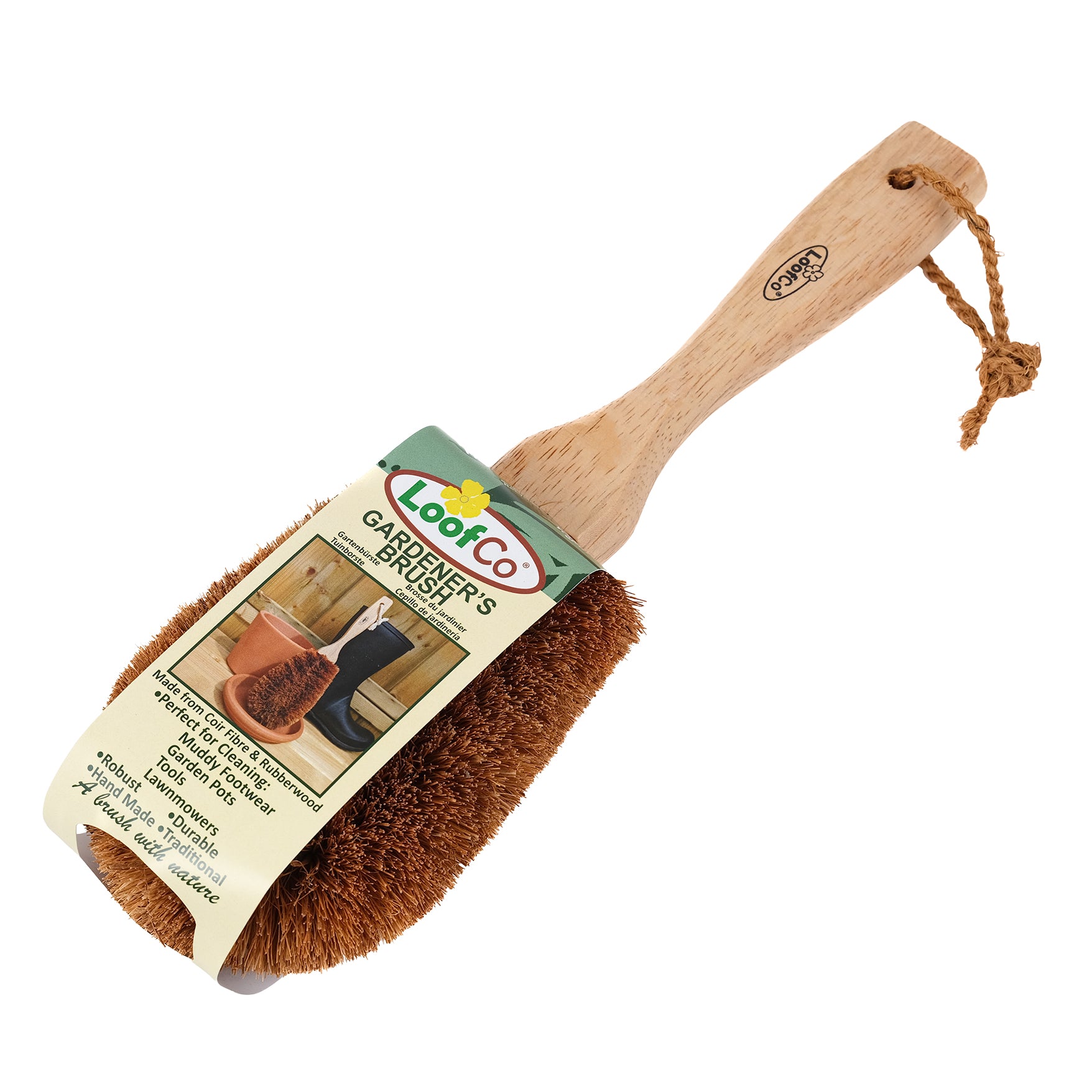 Coir Garden Brush with packaging.