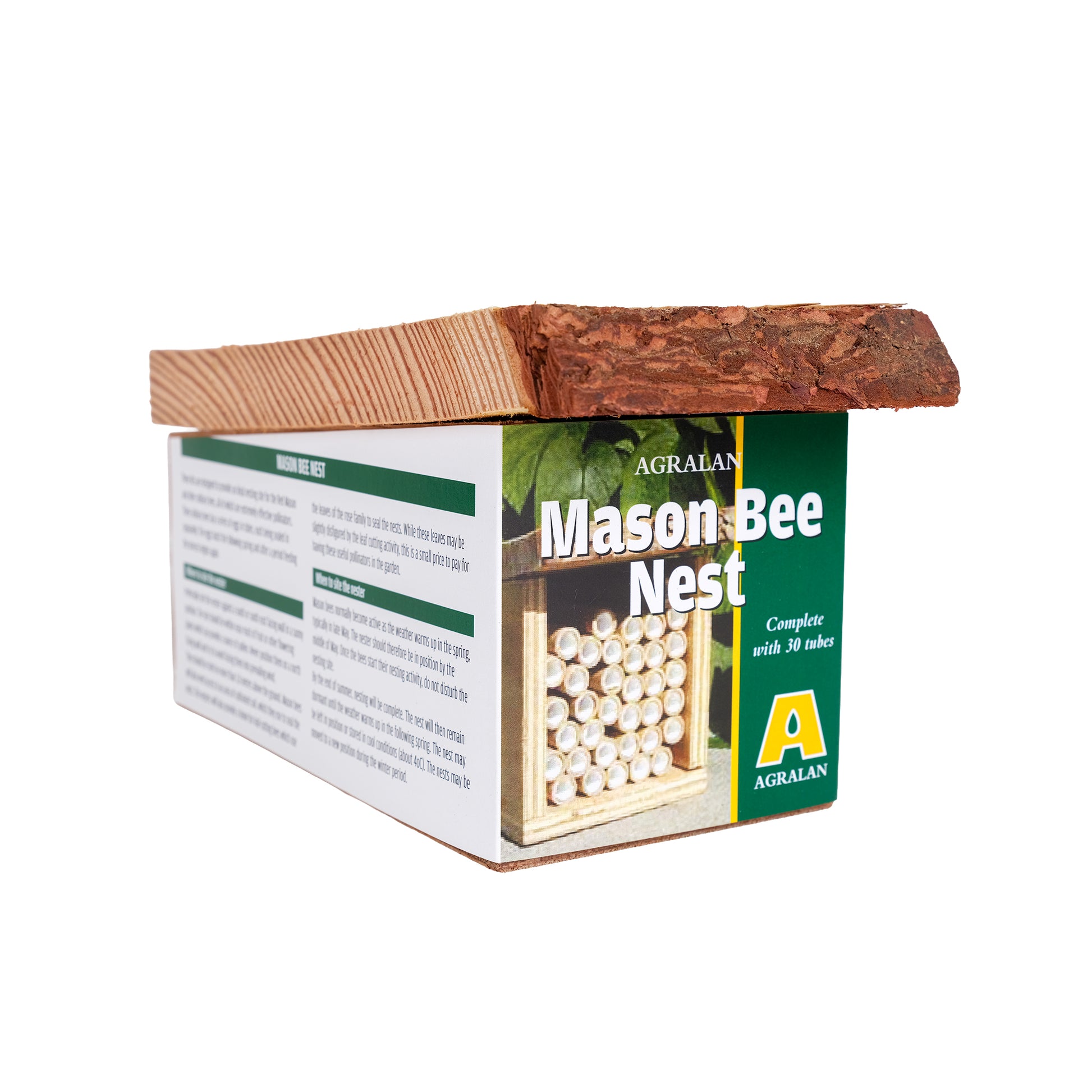 Wooden nest box for solitary bees including removable bee tubes.