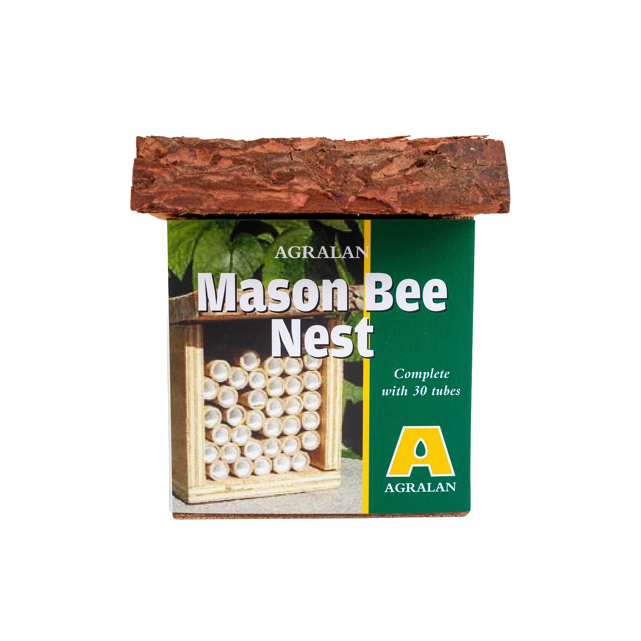 Wooden nest box for solitary bees including removable bee tubes.