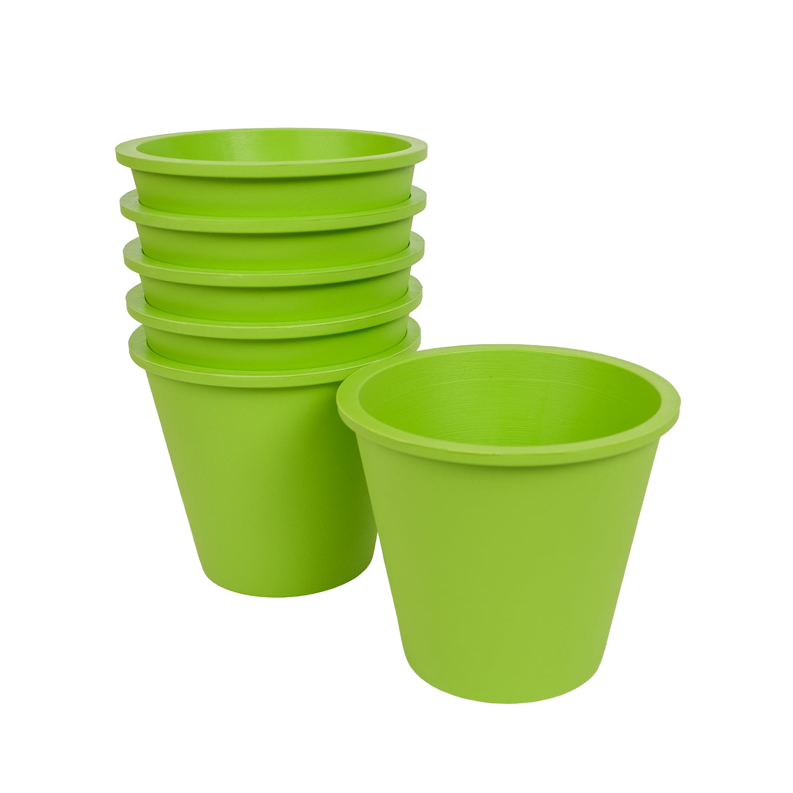 Six natural rubber plant pots in fresh green.