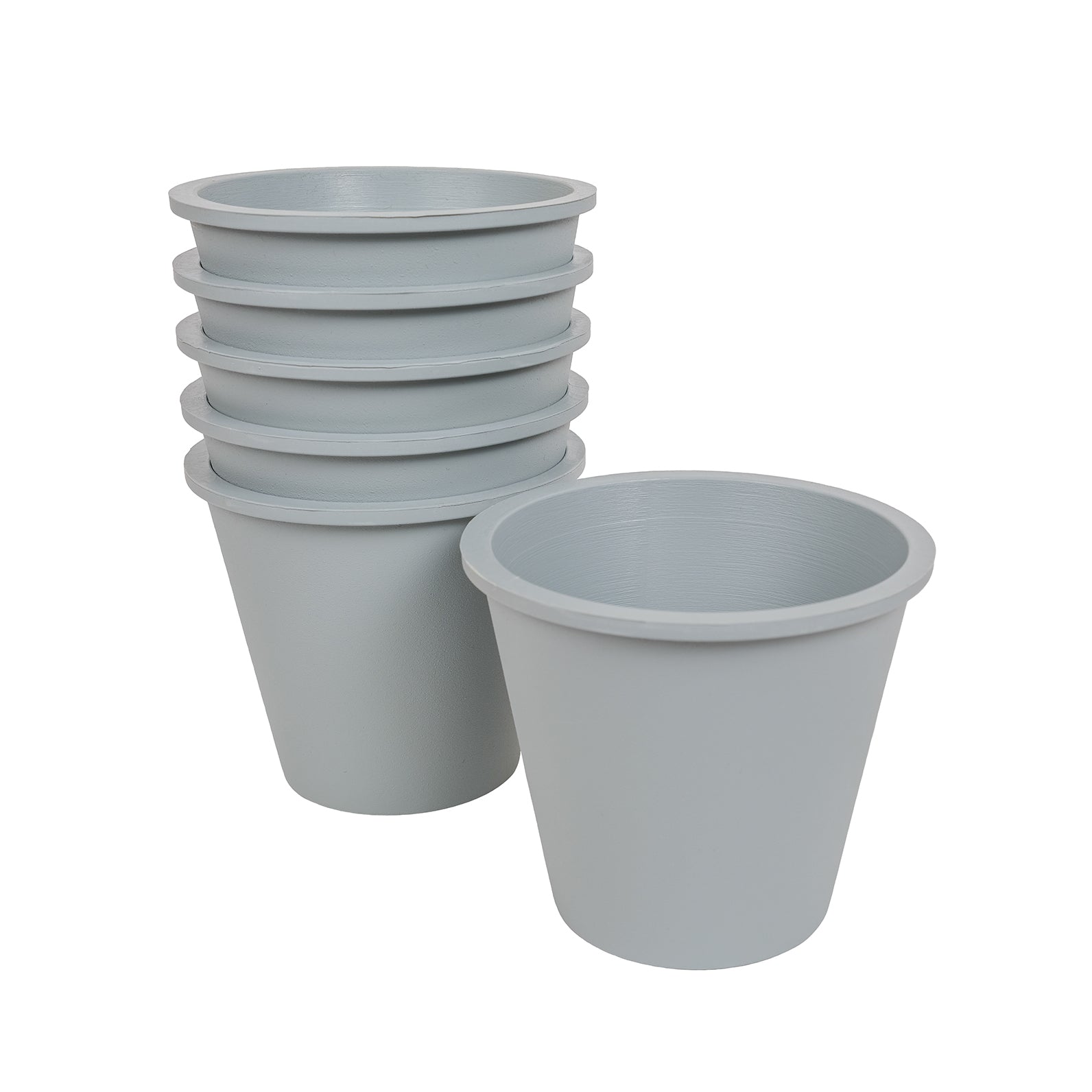 Six natural rubber plant pots in fresh gray.