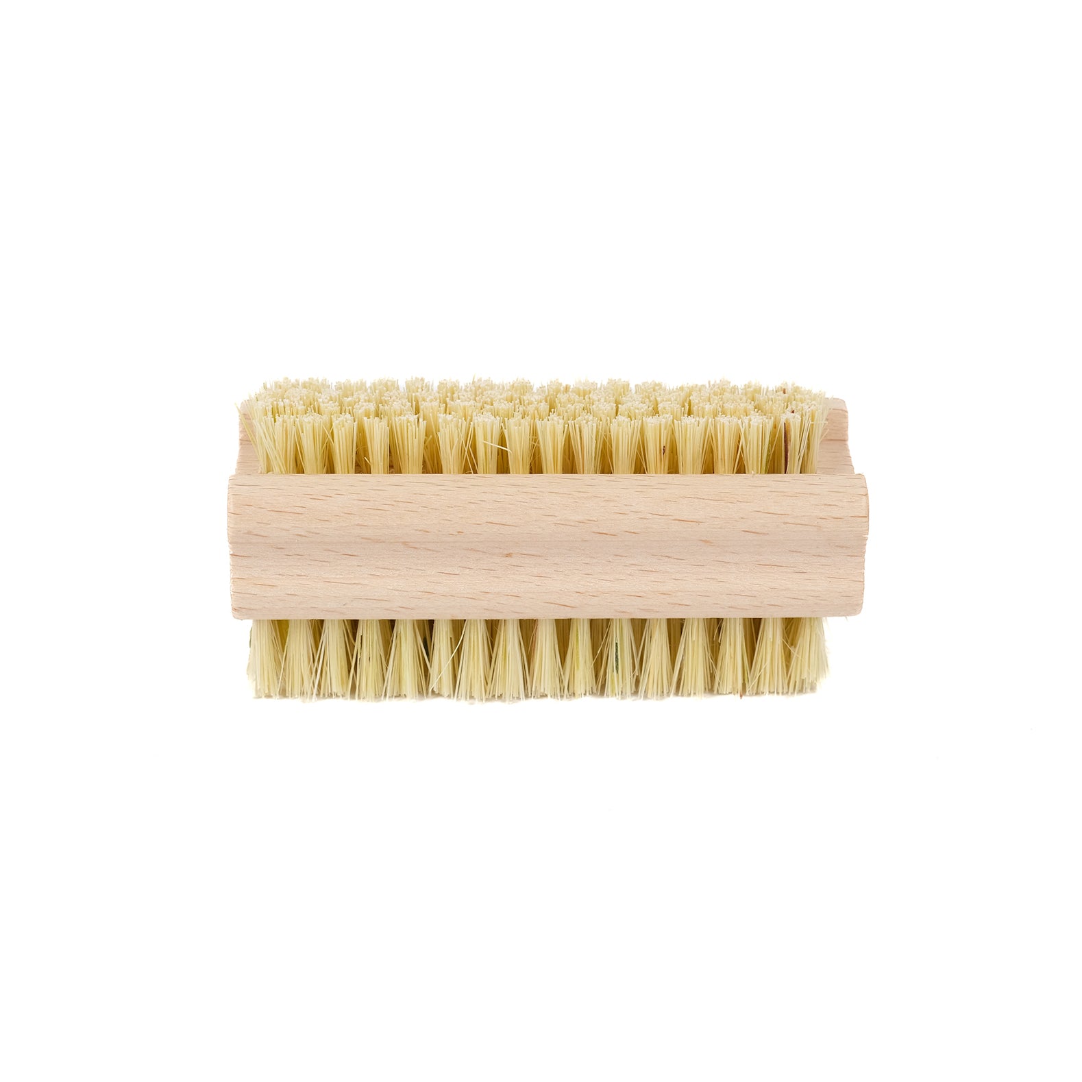 Wooden nail brush with natural bristles.