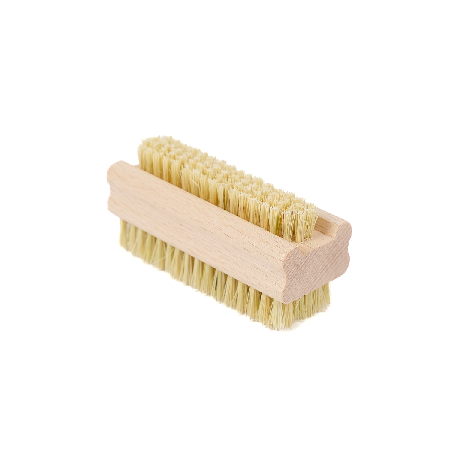 Wooden nail brush with natural bristles.
