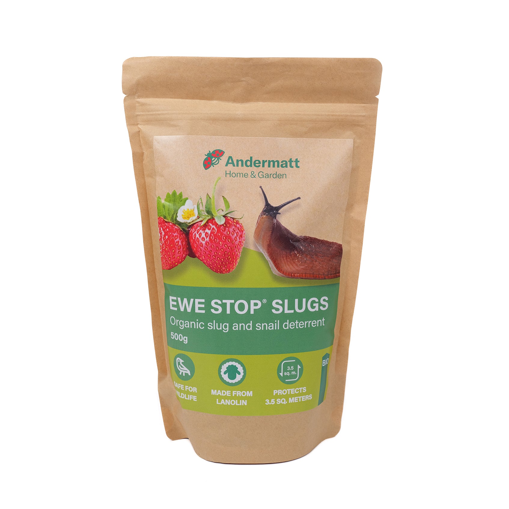 Sealed paper bag of natural wool slug and snail pellets.