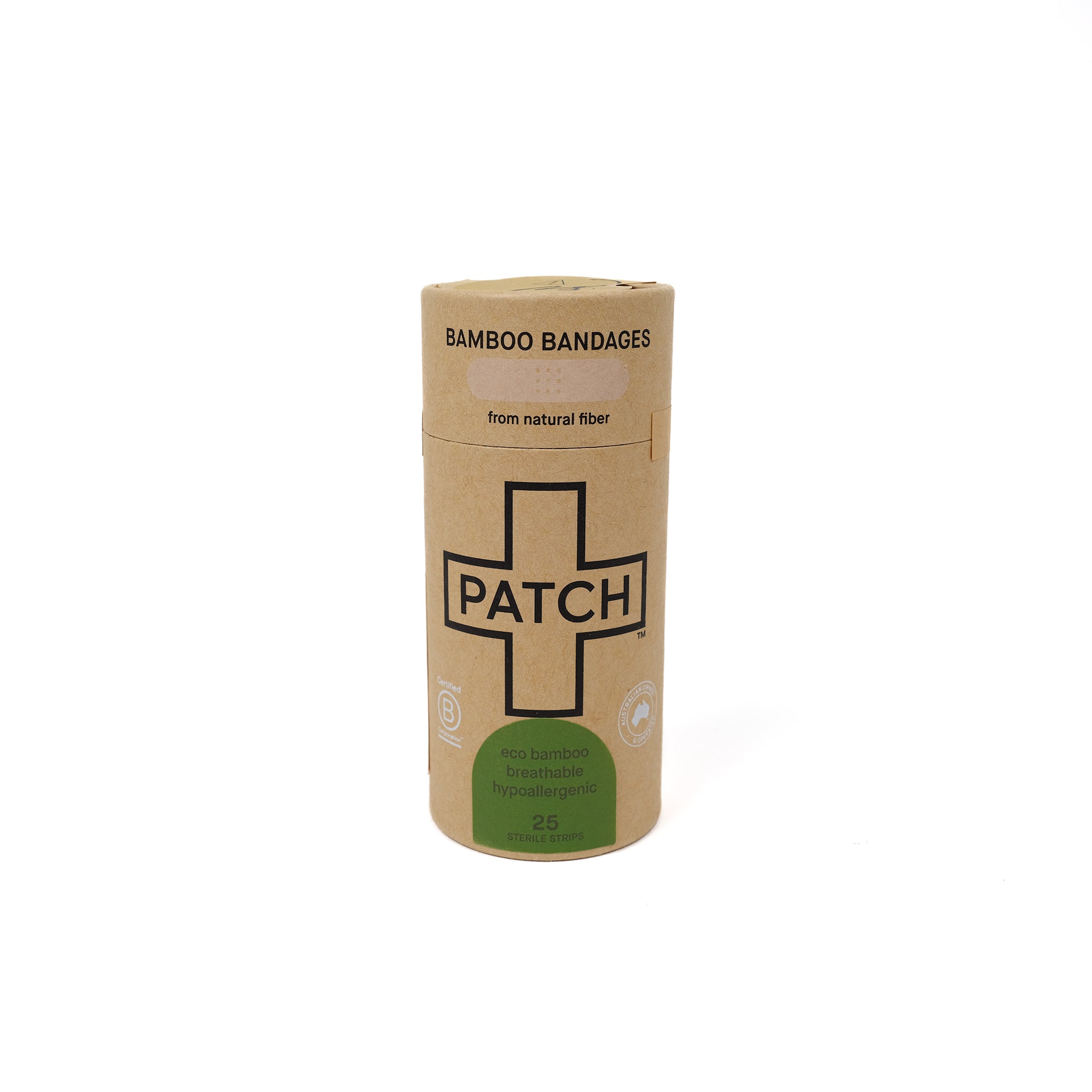 Twenty five natural bamboo plasters in a cardboard tube pack.