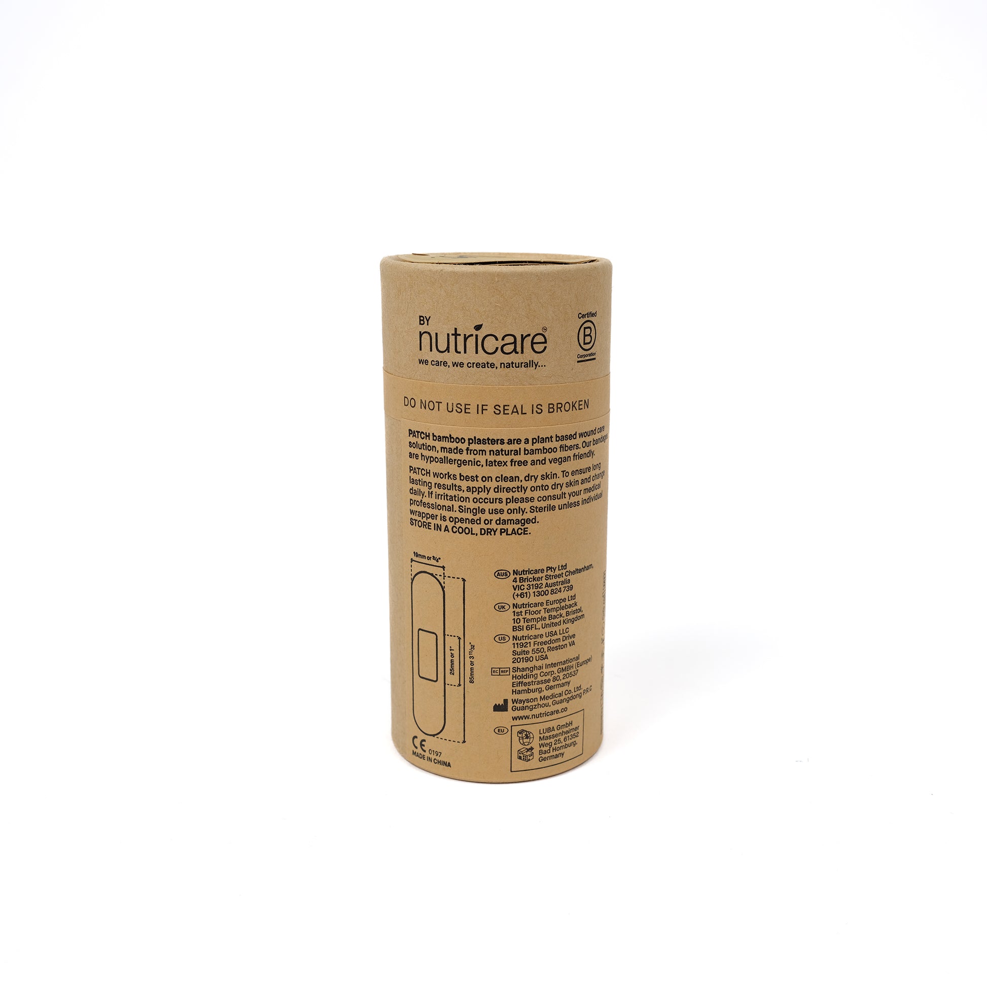 Twenty five natural bamboo plasters in a cardboard tube pack.