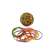 Ball of mixed coloured rubber bands made of FSC certified, fair trade natural rubber.