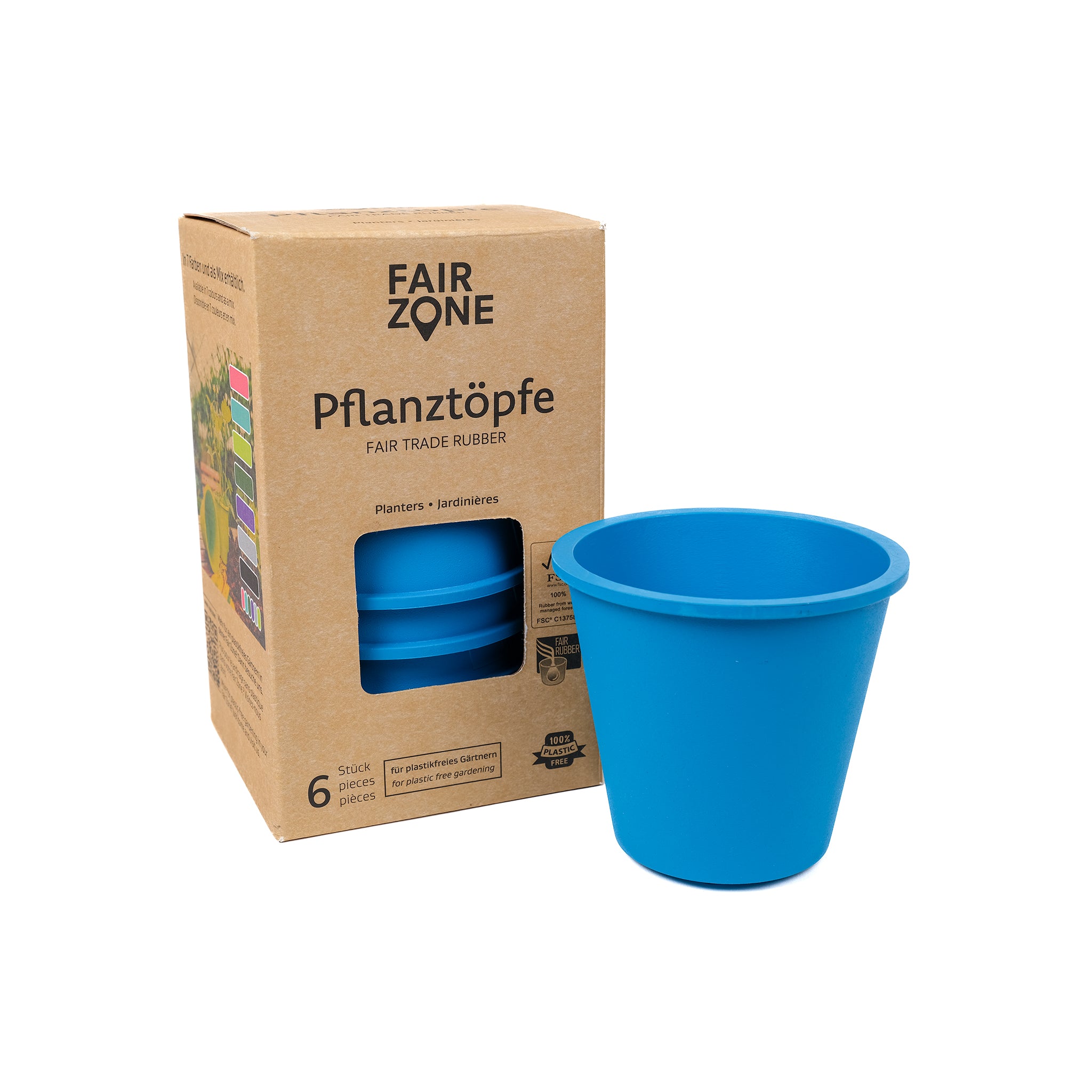 Pack of 6 blue natural rubber plant pots.