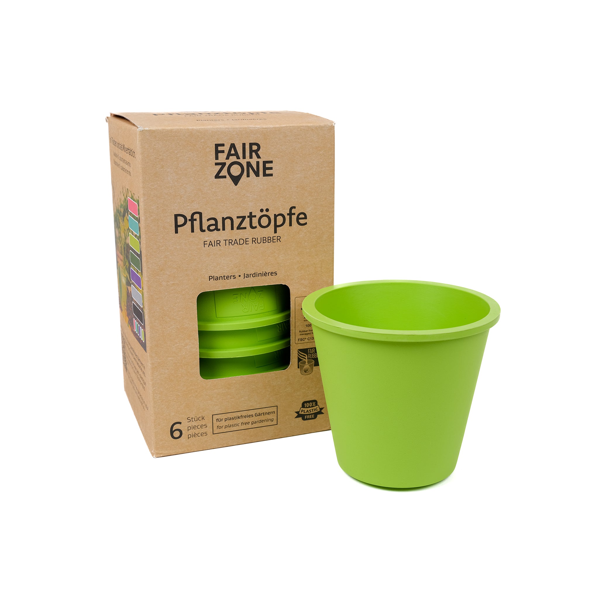 Pack of 6 fresh green natural rubber plant pots.