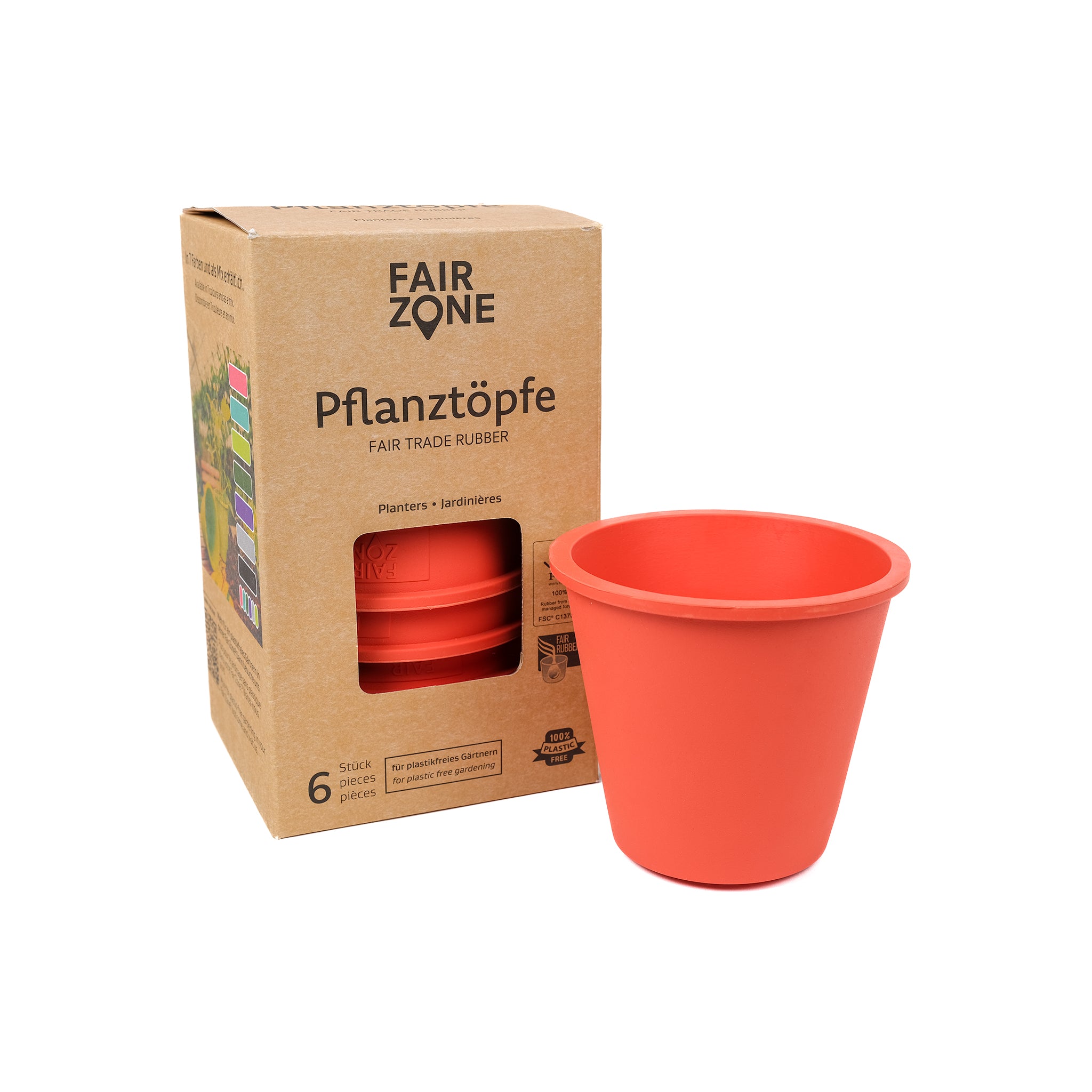 Pack of 6 coral natural rubber plant pots.