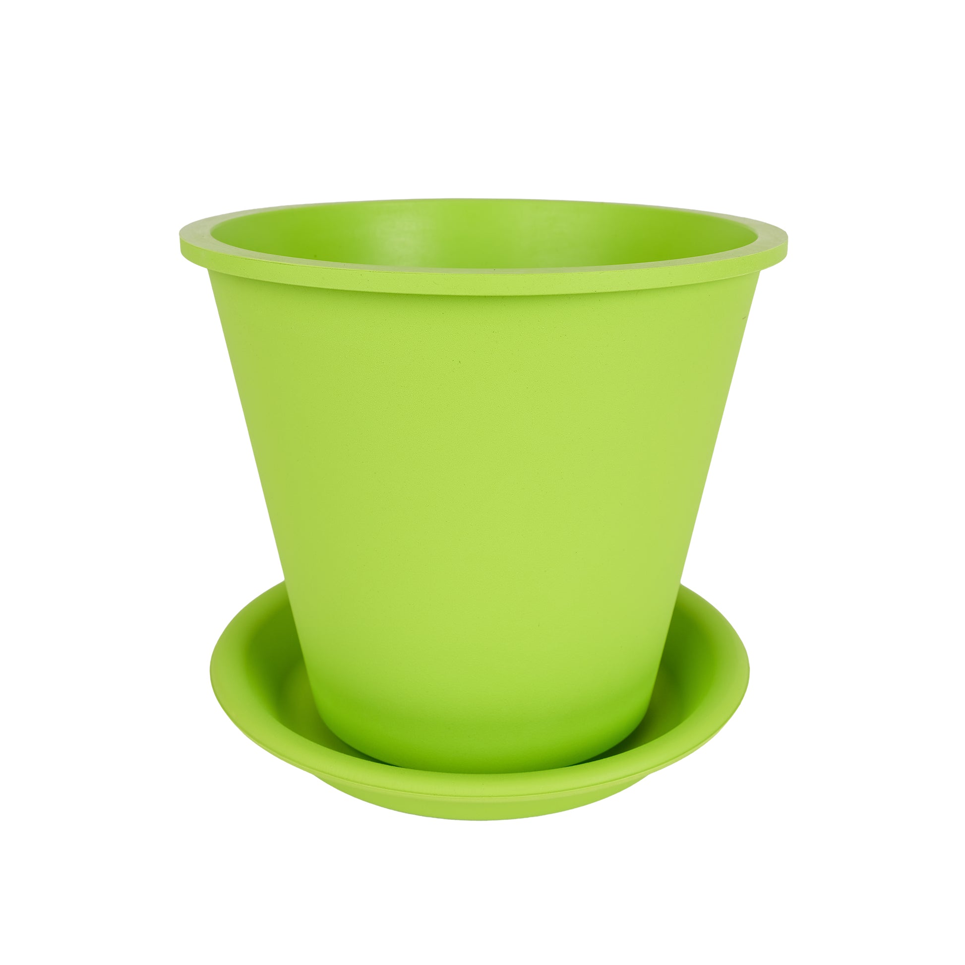 Natural rubber plant pot and saucer in fresh green colour.