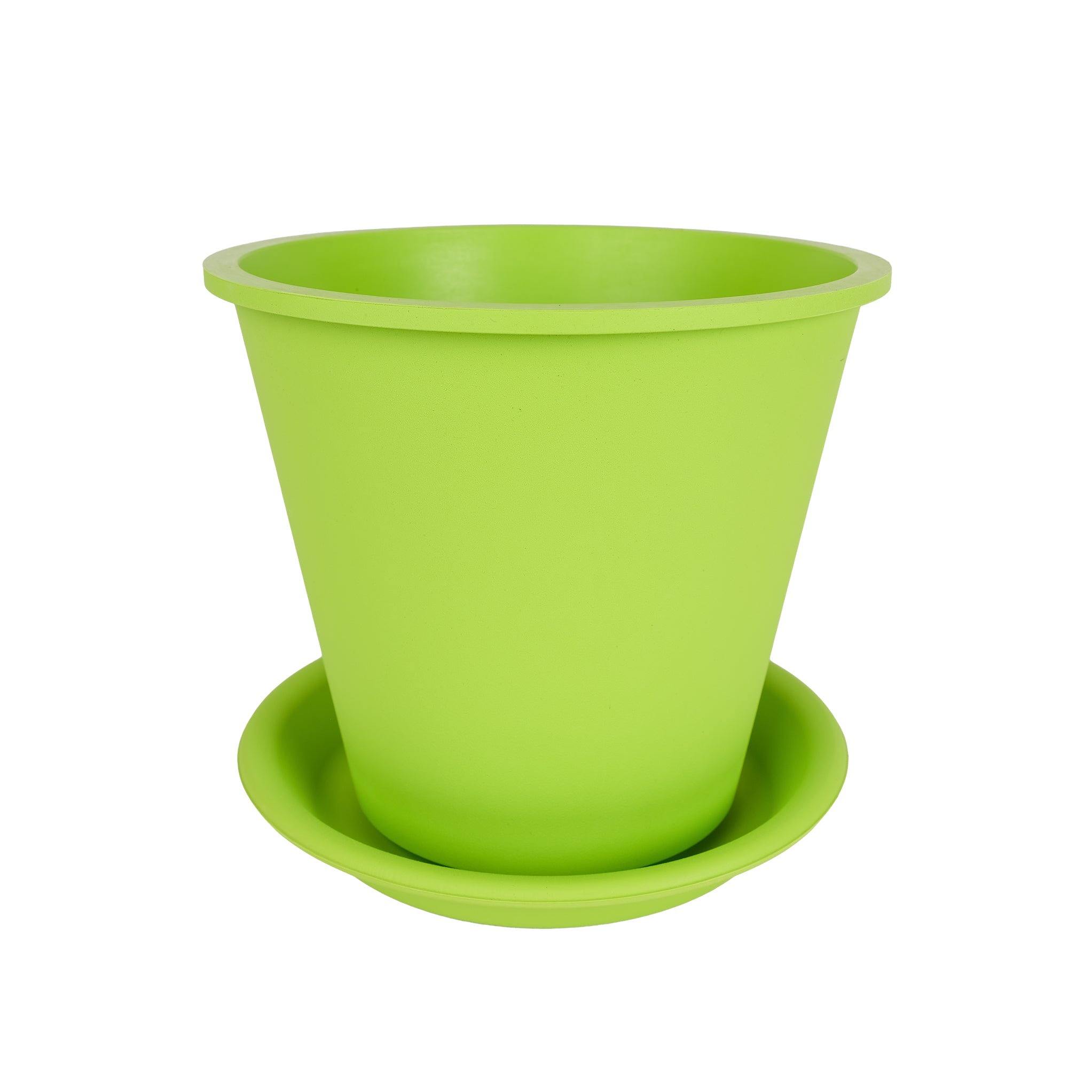 Natural rubber plant pot and saucer in fresh green colour.