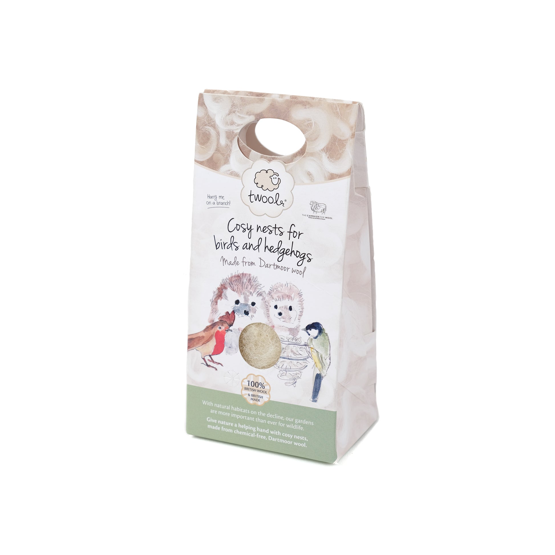 A small packet of nesting wool for birds and hedgehogs by Twool.