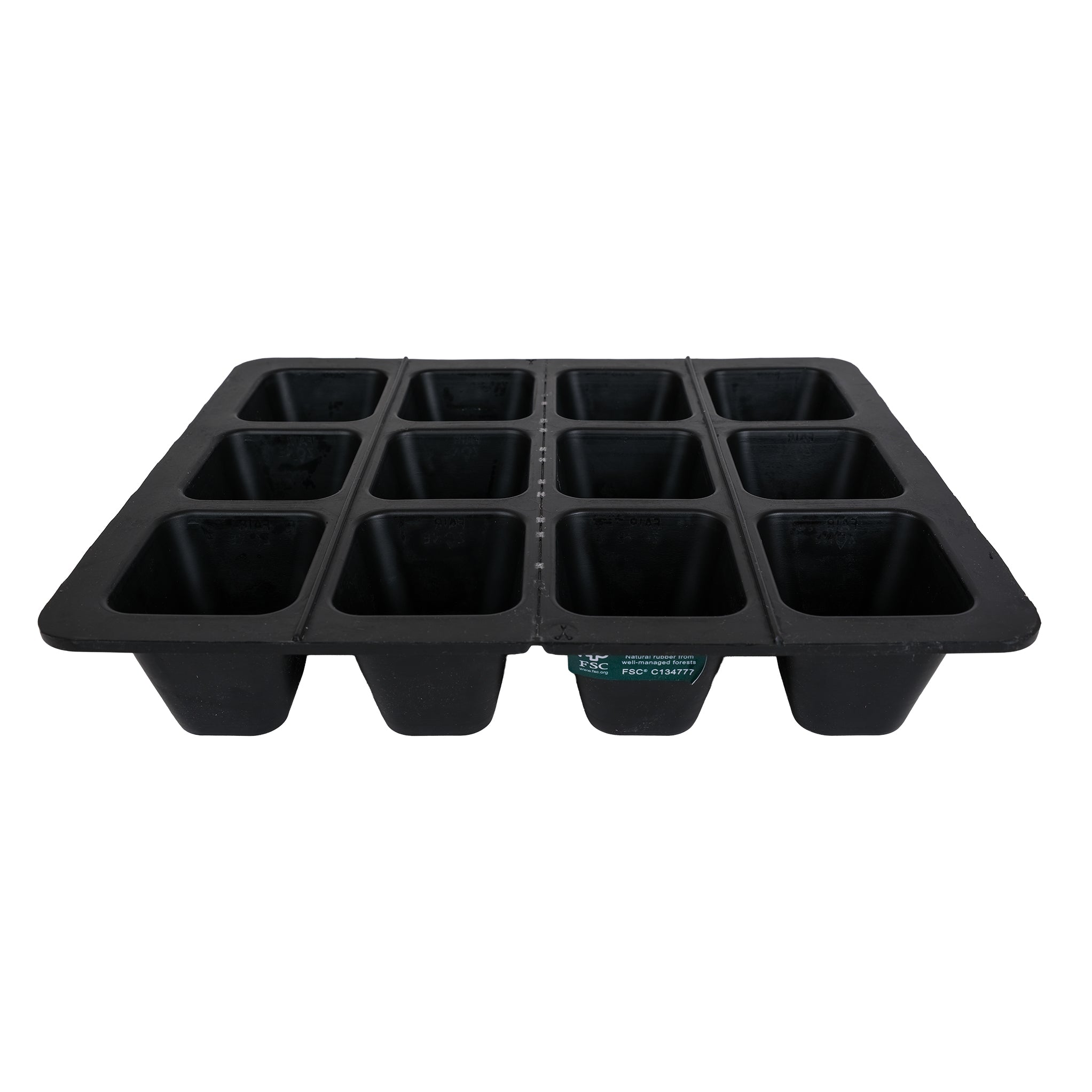 Black, natural rubber seed tray with 20 cells.