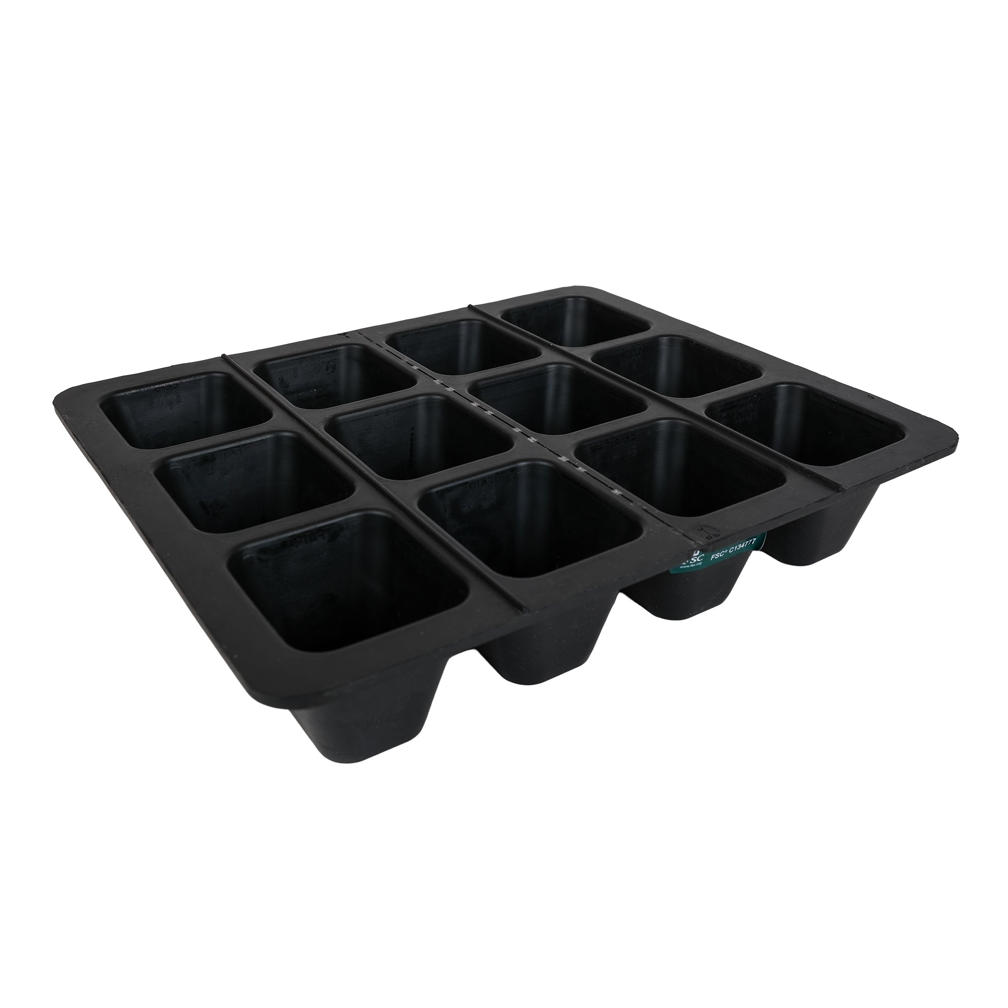 Black, natural rubber seed tray with 20 cells.