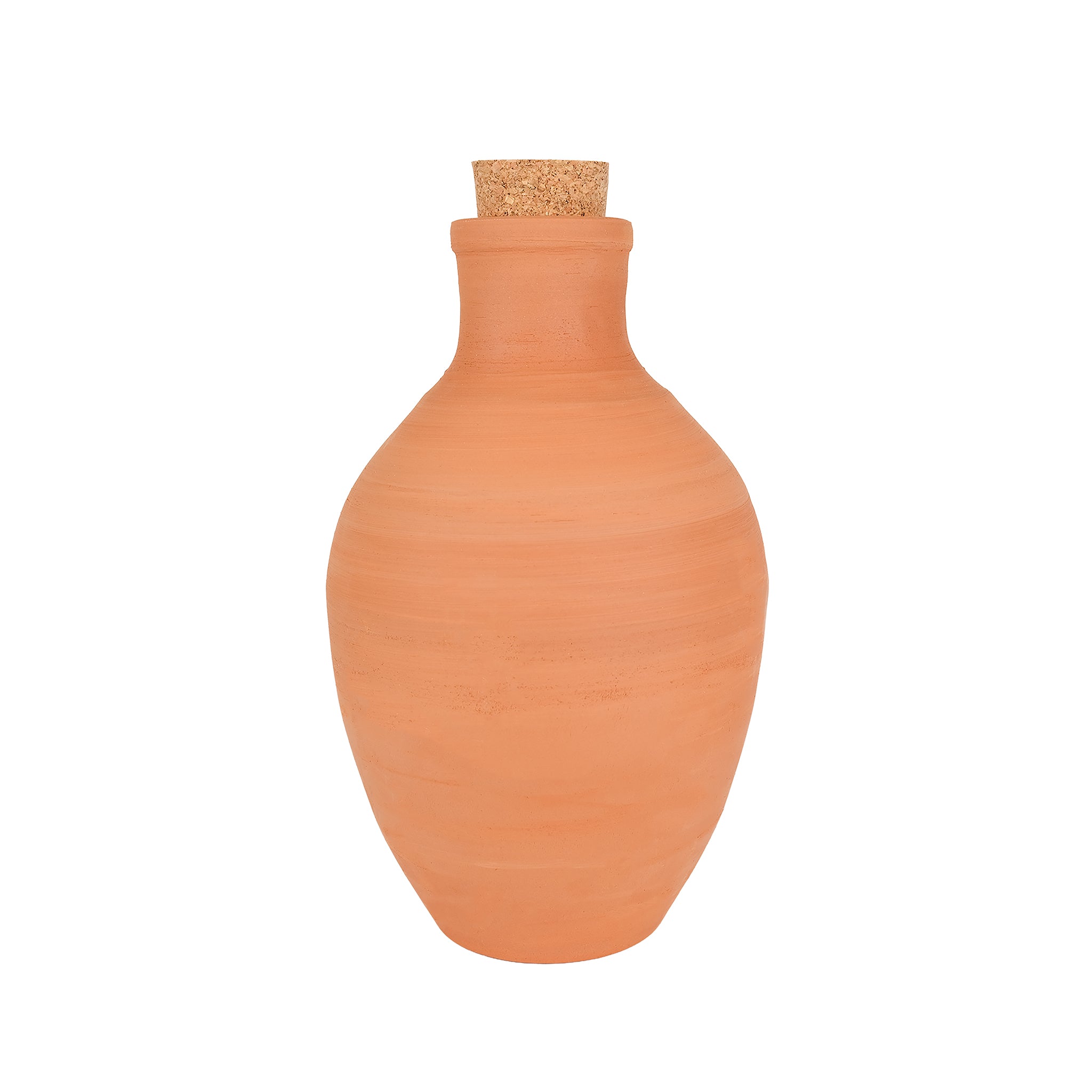 Terracotta olla with a cork lid.