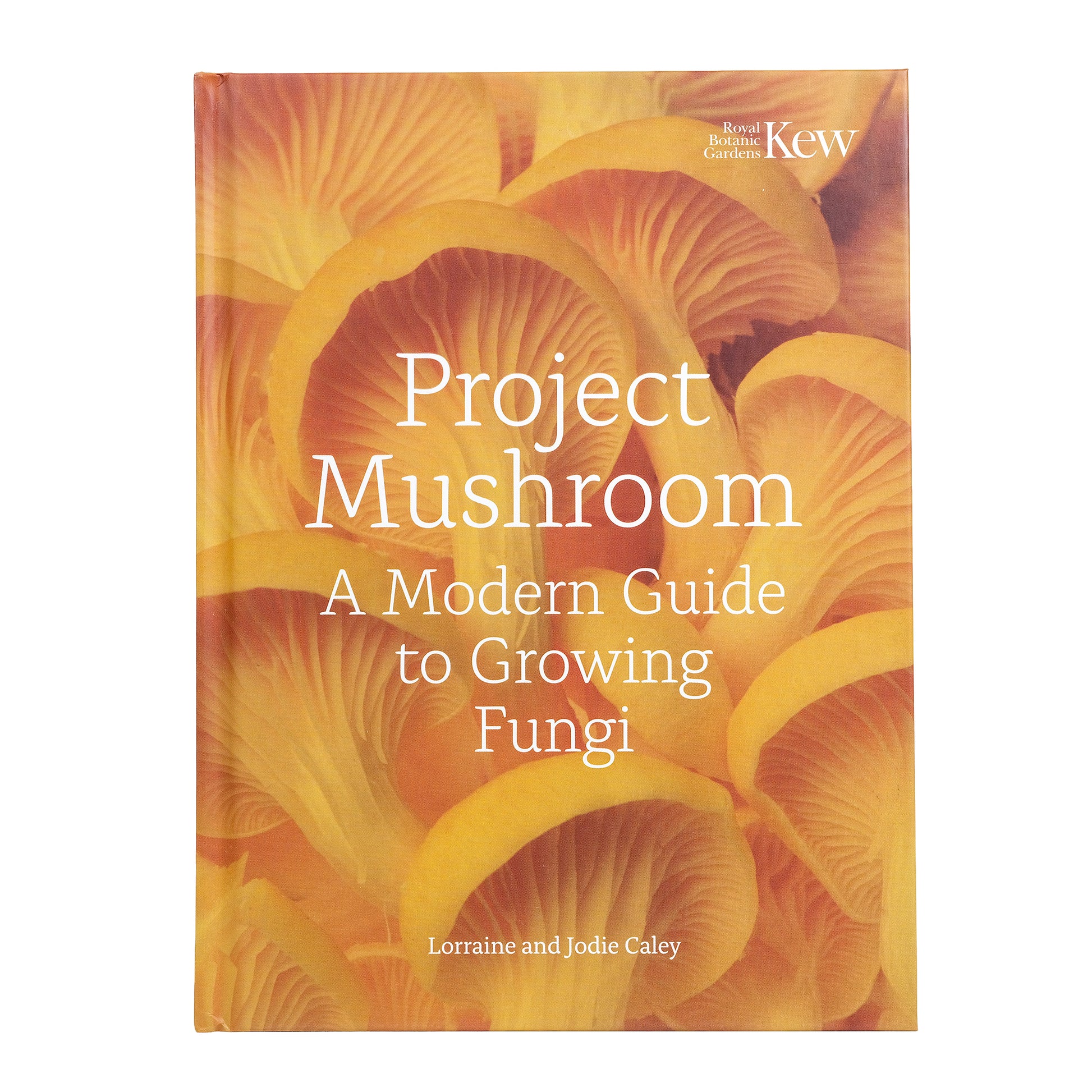 Book cover of 'Project Mushroom' with images of mushroom caps and Kew Gardens logo.
