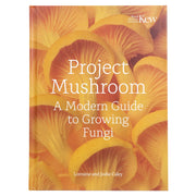 Book cover of 'Project Mushroom' with images of mushroom caps and Kew Gardens logo.