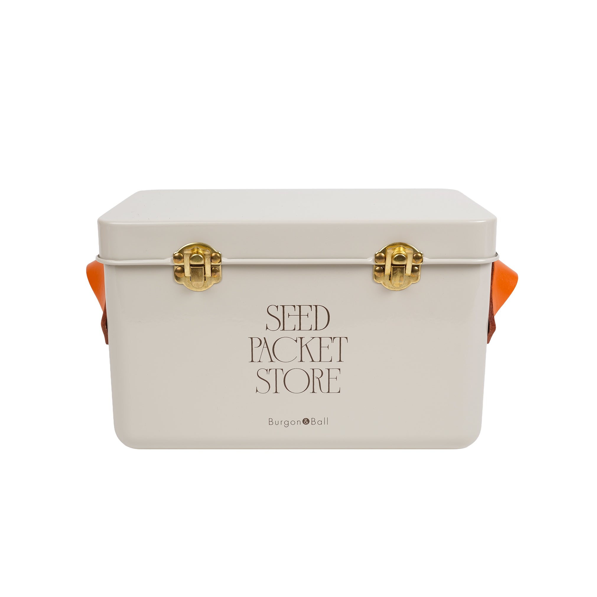 Seed packet storage tin in a mushroom colour.