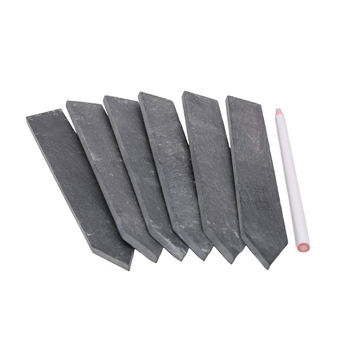 Six slate plant markers with a white wax pencil.