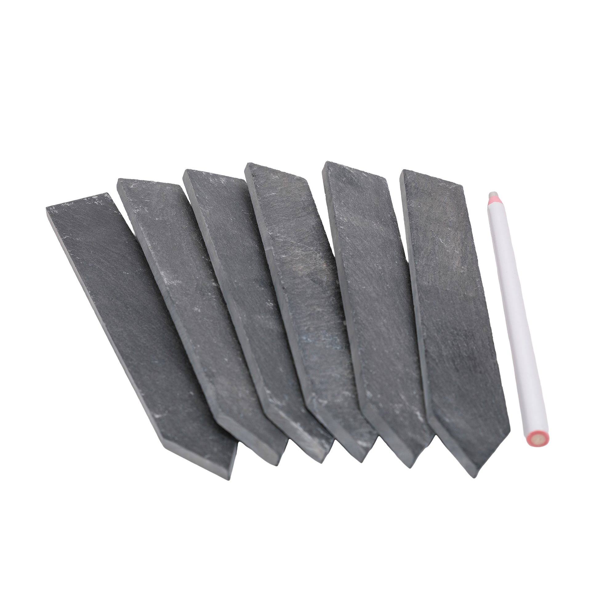 Six slate plant markers with a white wax pencil.