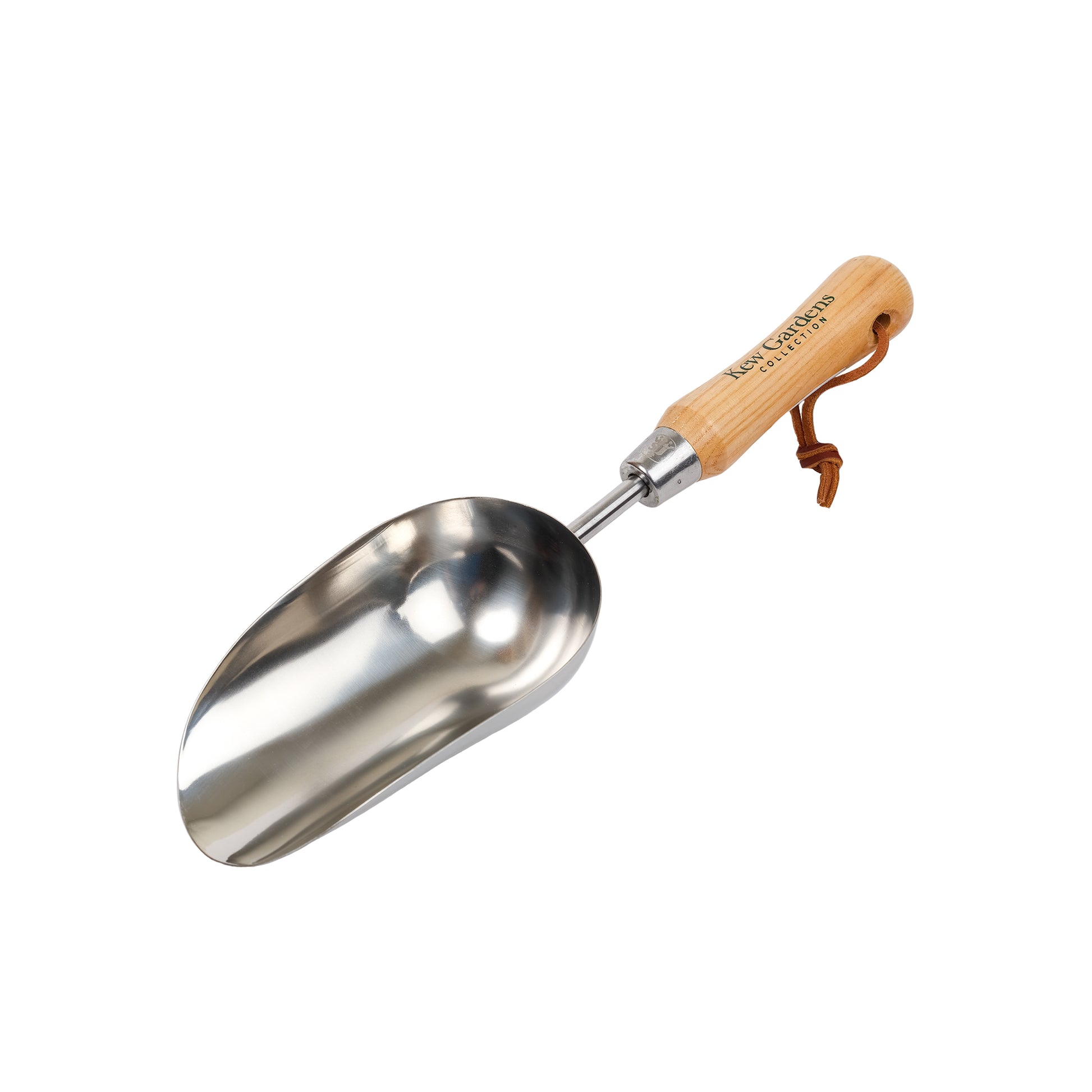 Kew Gardens soil scoop by Spear and Jackson made of stainless steel and FSC certified wood.