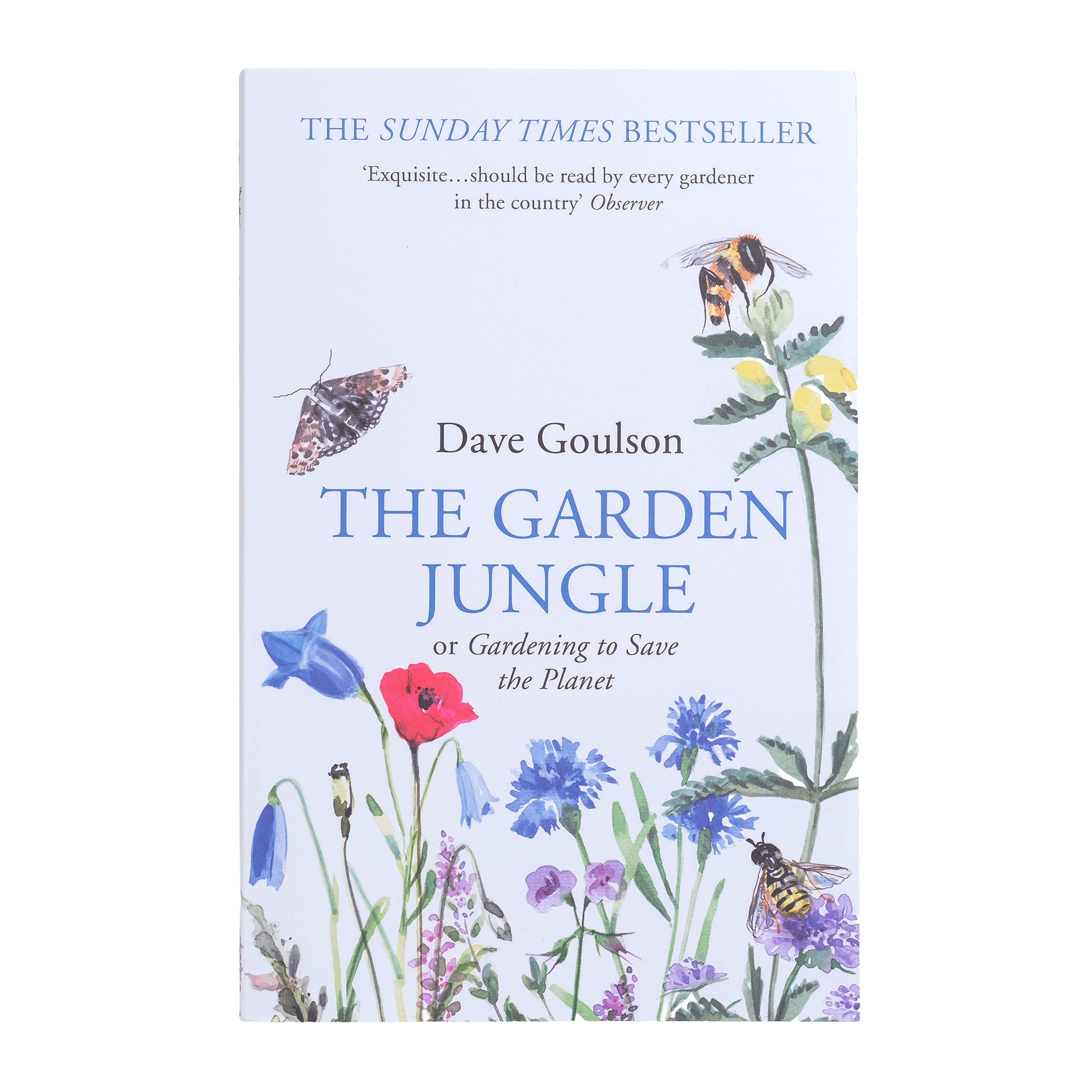 Book cover of 'The Garden Jungle' by Dave Goulson with illustrations of flowers and bees.